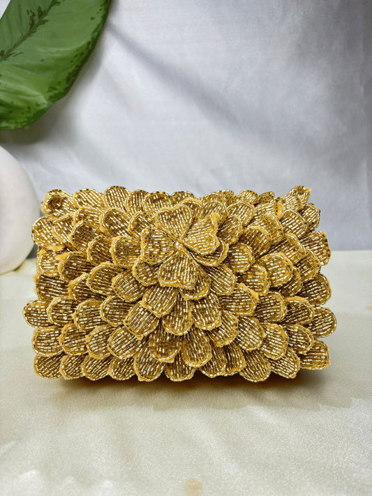 A Handcrafted Nalki Work clutch Bag – Elegant Floral Design