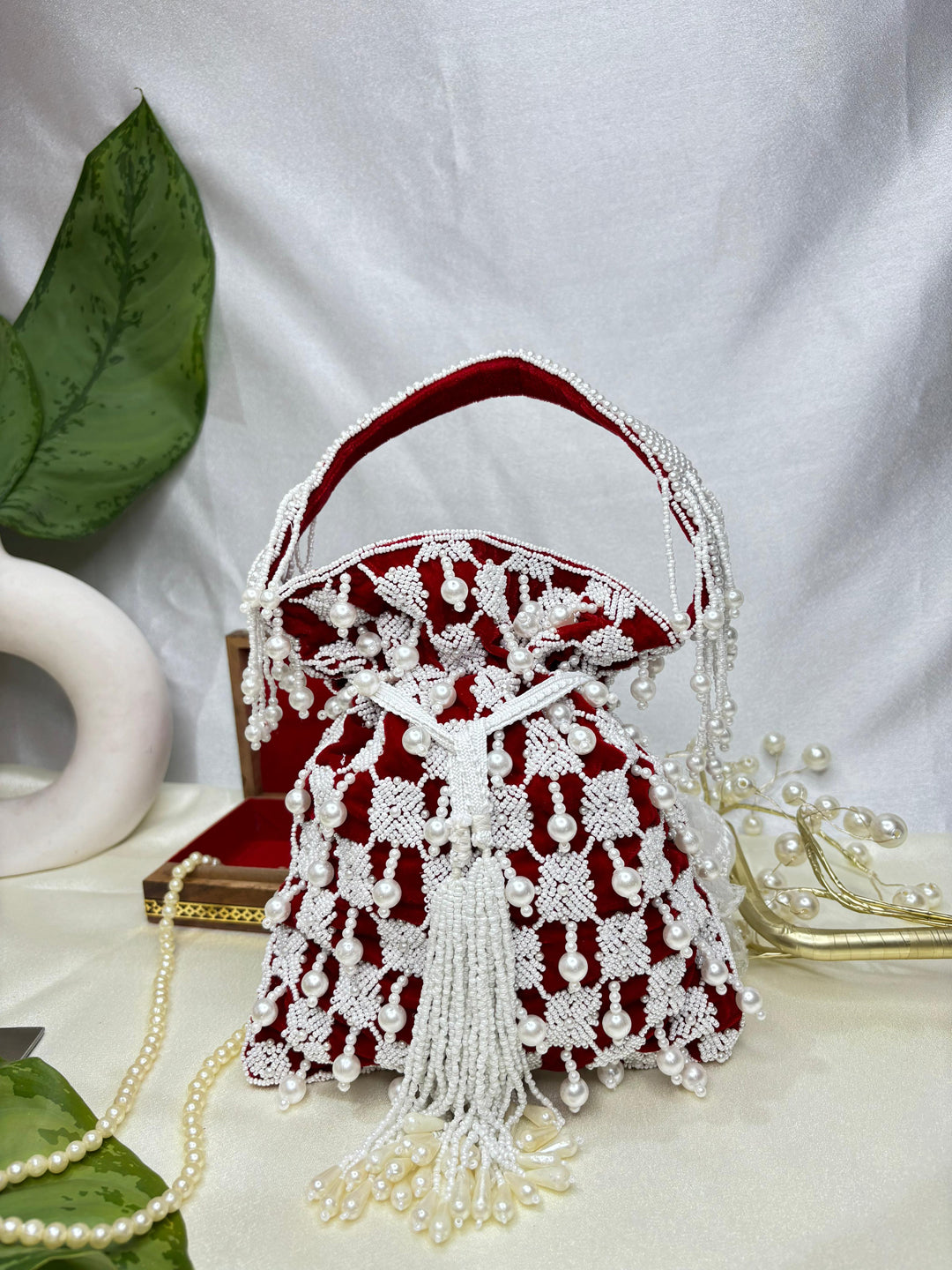 Sophie red pearl flowers potli