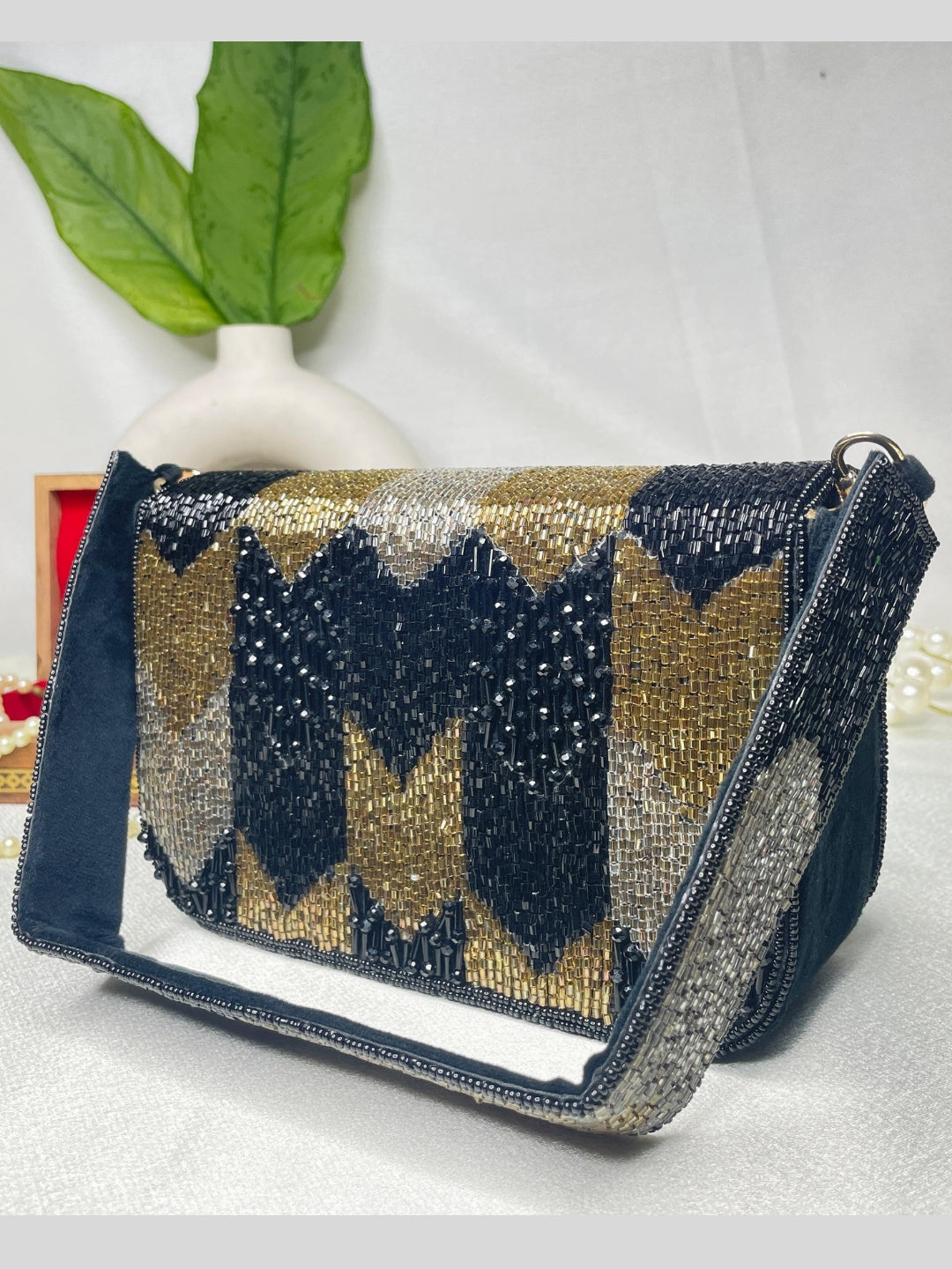 PAKIZA FLOWER THREE FOLD EMBROIDERD SUEDE