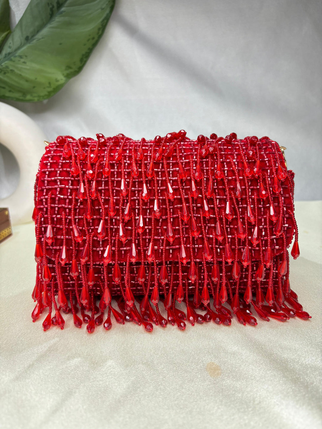 SUEDE CRYSTAL FOLD FLAP RED