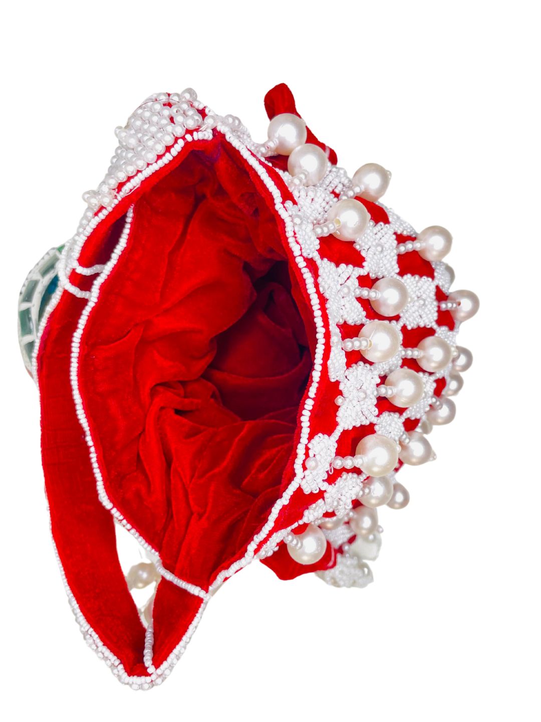 Sophie red pearl flowers potli