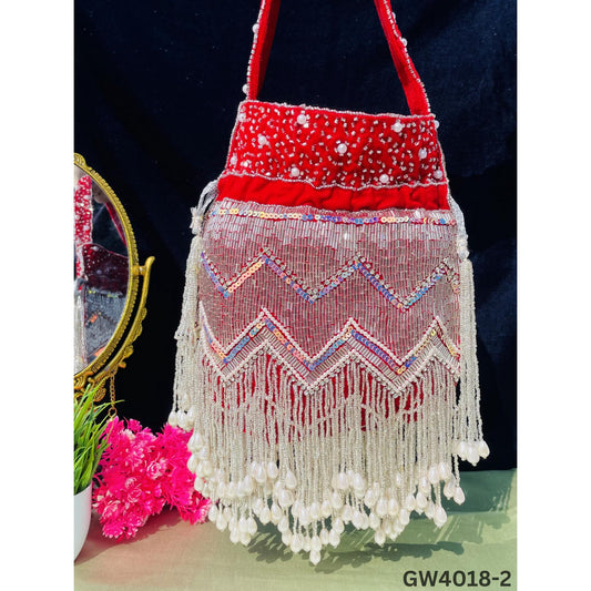 Designer Party Potli Bag for Women with Silver Tassels