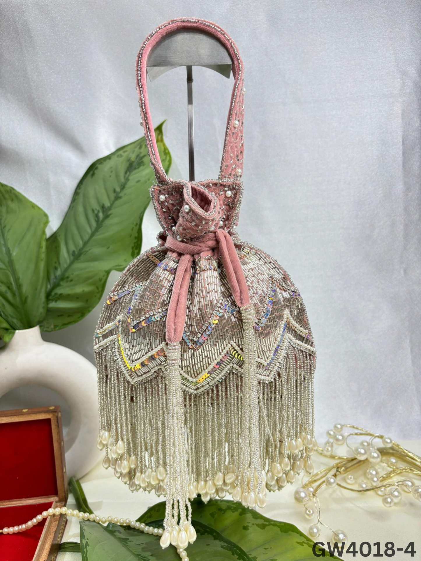 Designer Party Potli Bag for Women with Silver Tassels