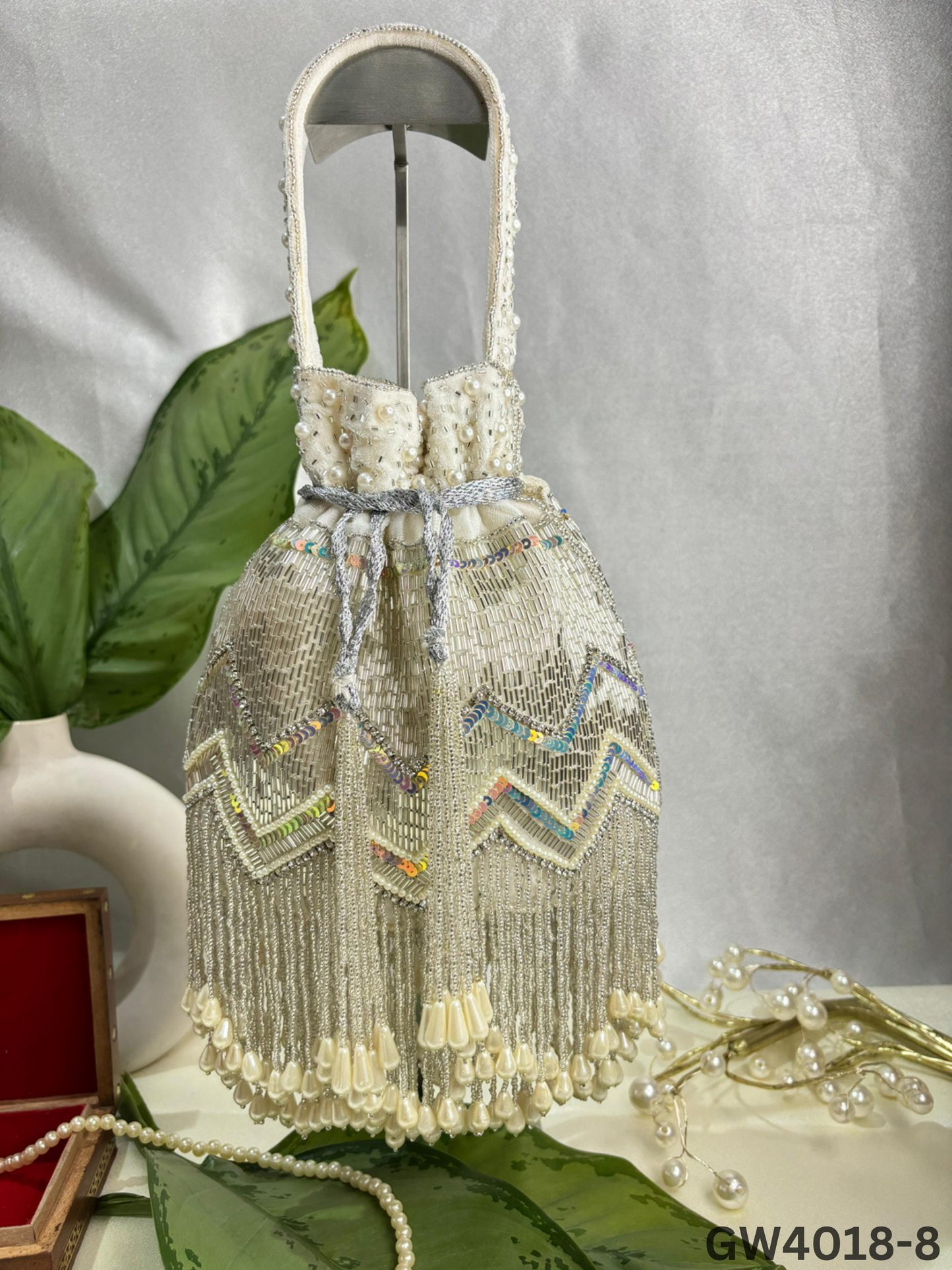 Designer Party Potli Bag for Women with Silver Tassels