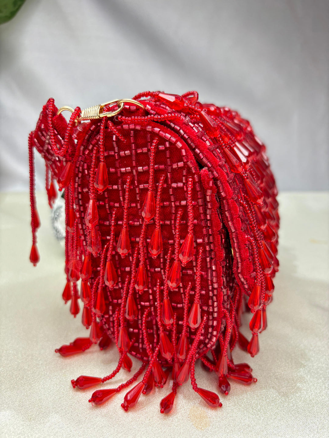 SUEDE CRYSTAL FOLD FLAP RED
