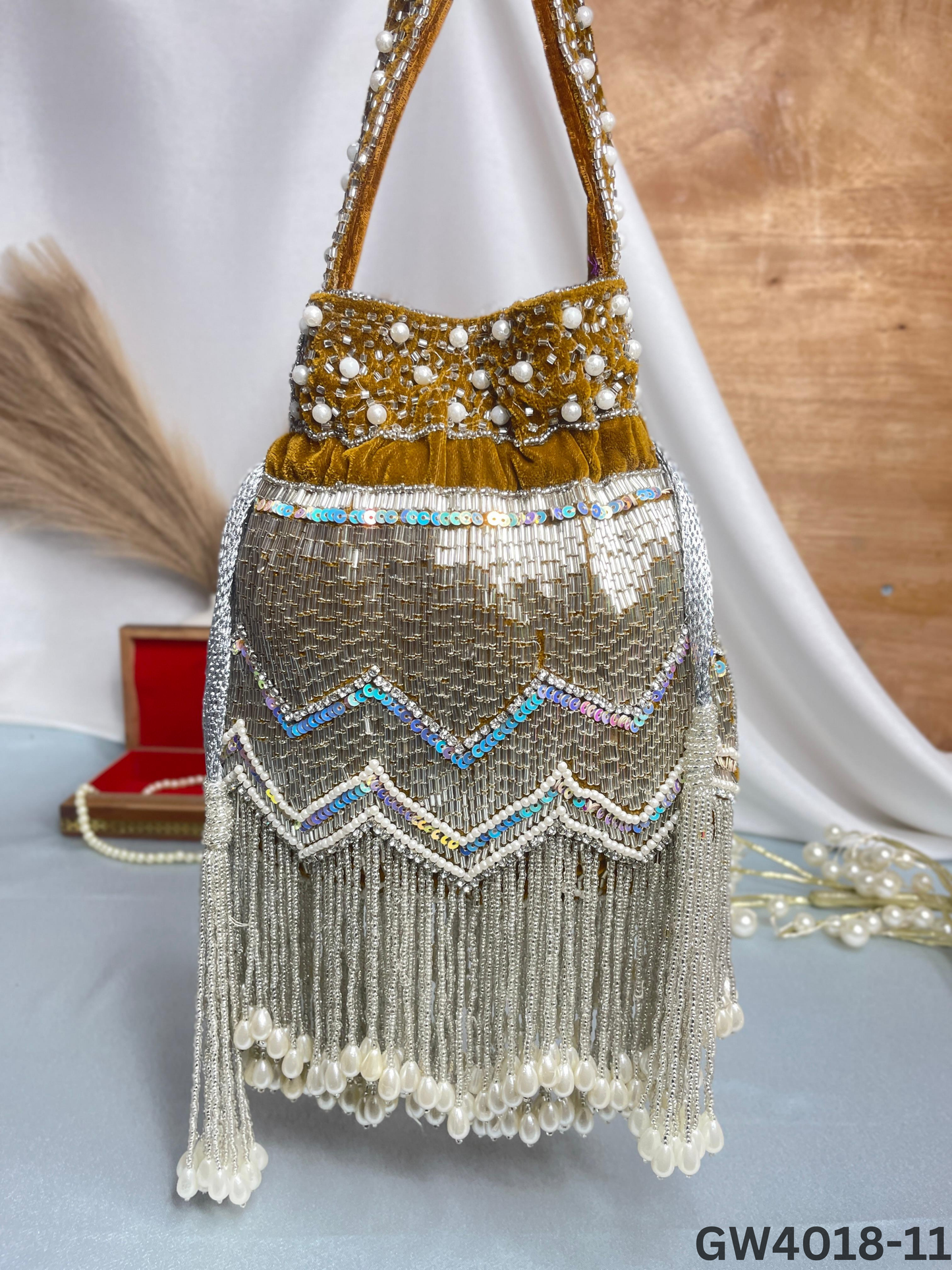 Designer Party Potli Bag for Women with Silver Tassels
