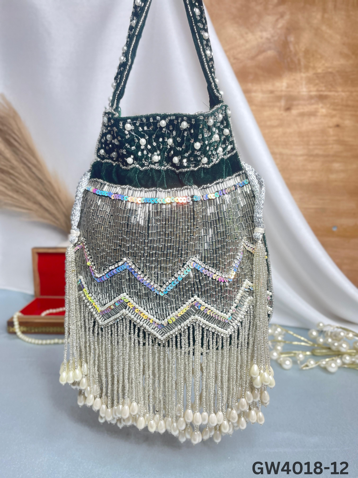 Designer Party Potli Bag for Women with Silver Tassels
