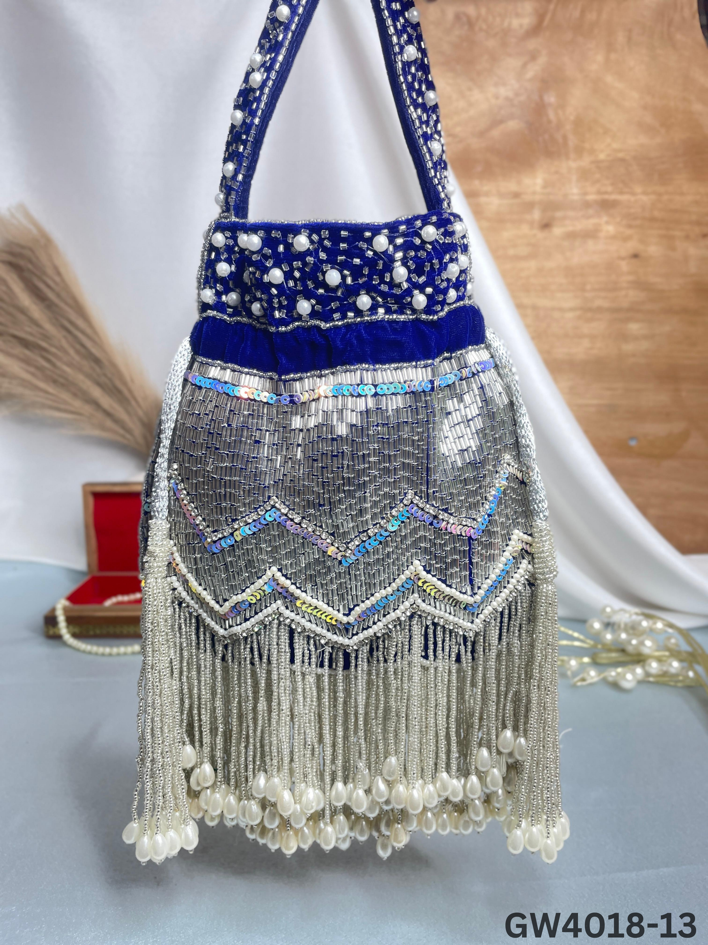 Designer Party Potli Bag for Women with Silver Tassels