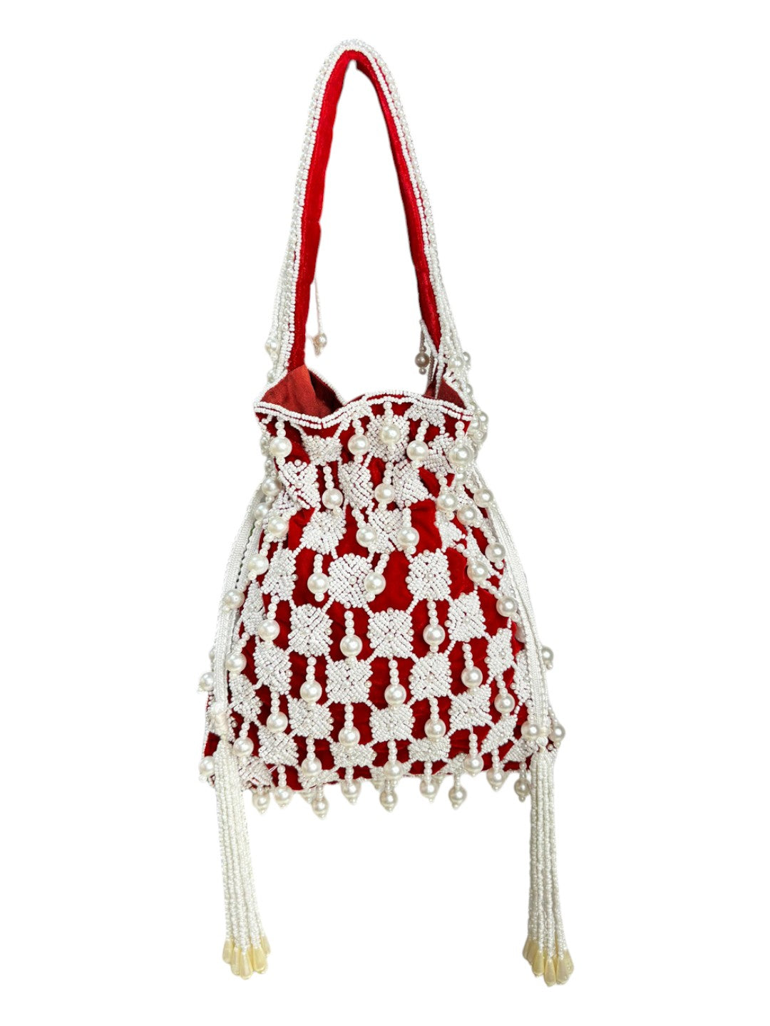 Sophie red pearl flowers potli