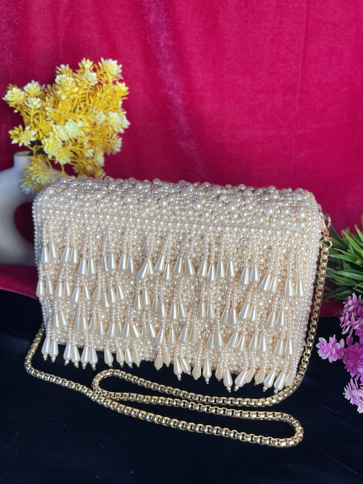 Pearl flap party clutch