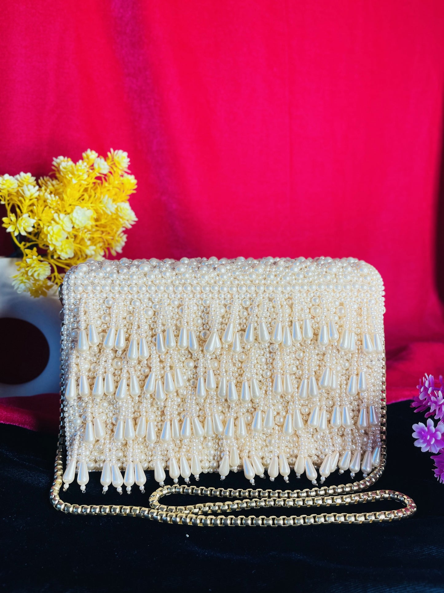 Pearl flap party clutch