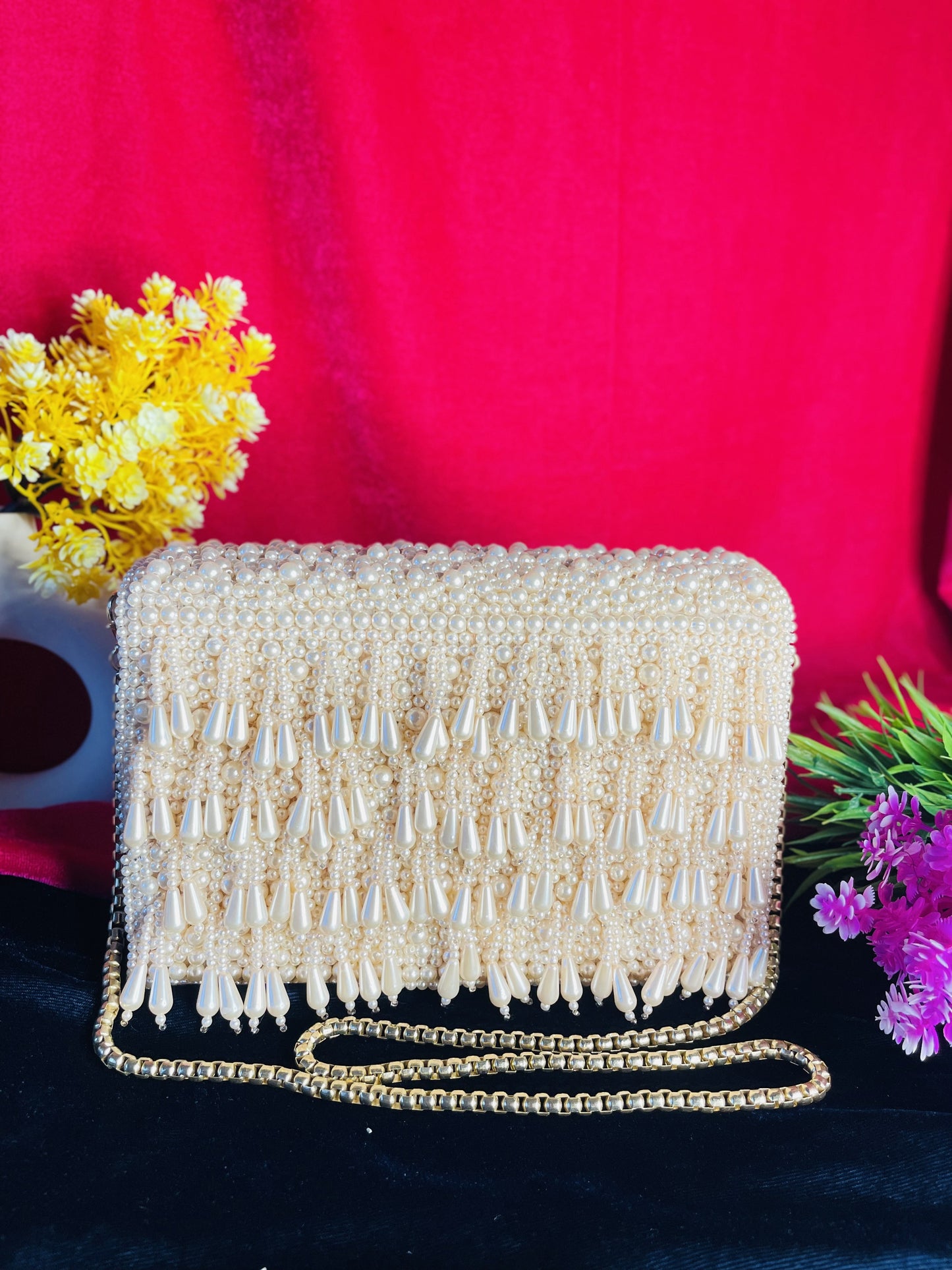 Pearl flap party clutch