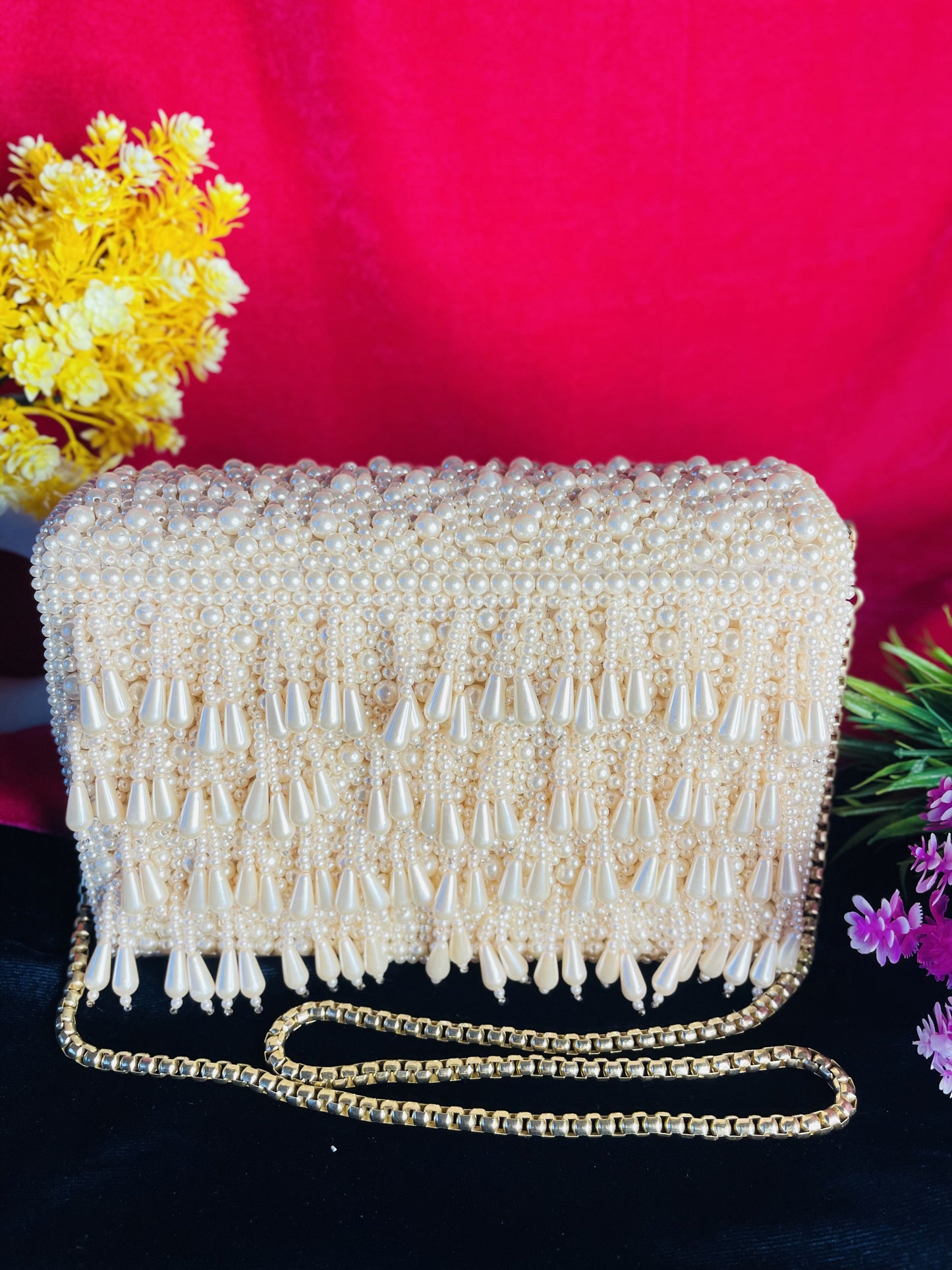Pearl flap party clutch