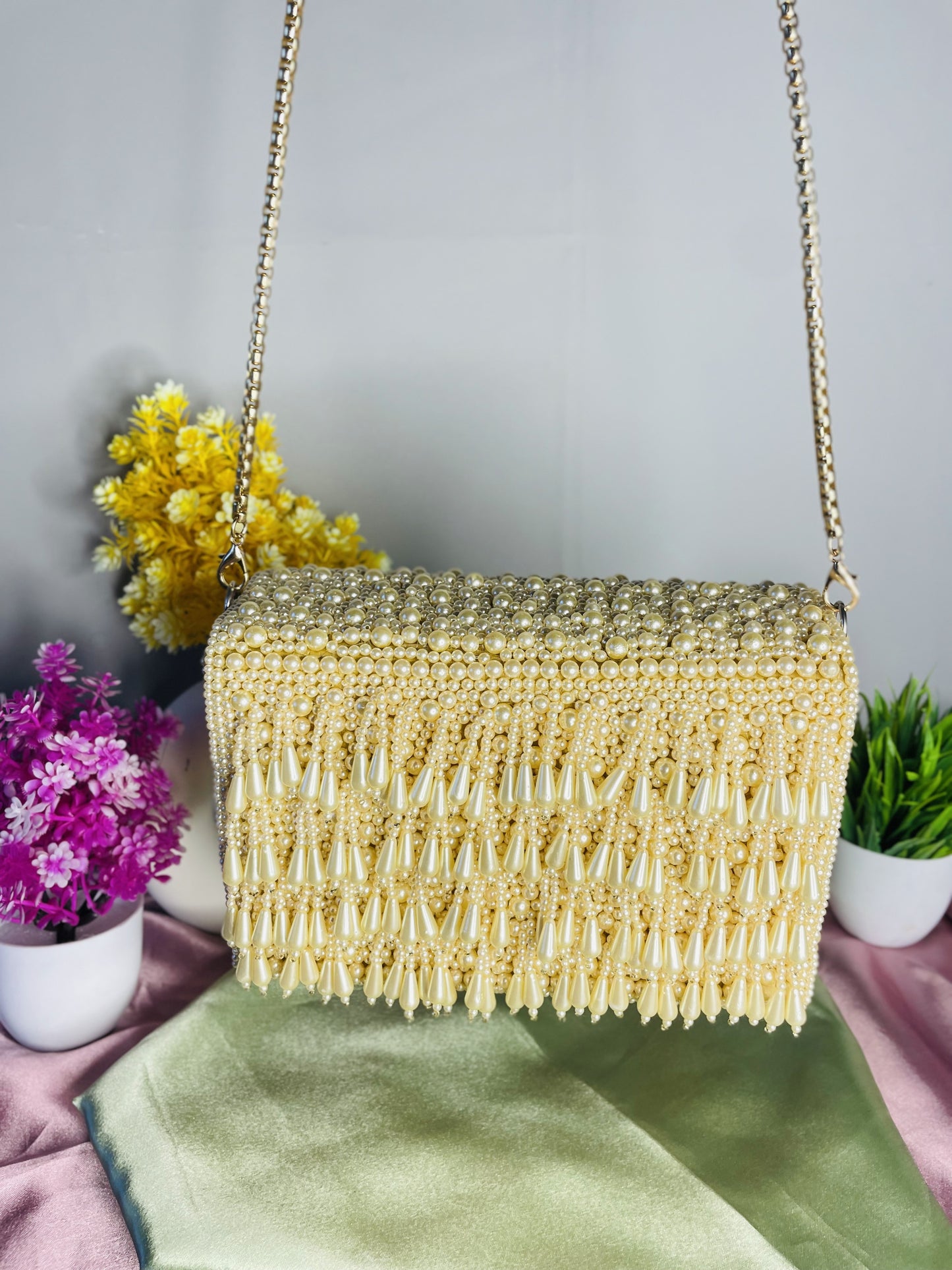 Pearl flap party clutch
