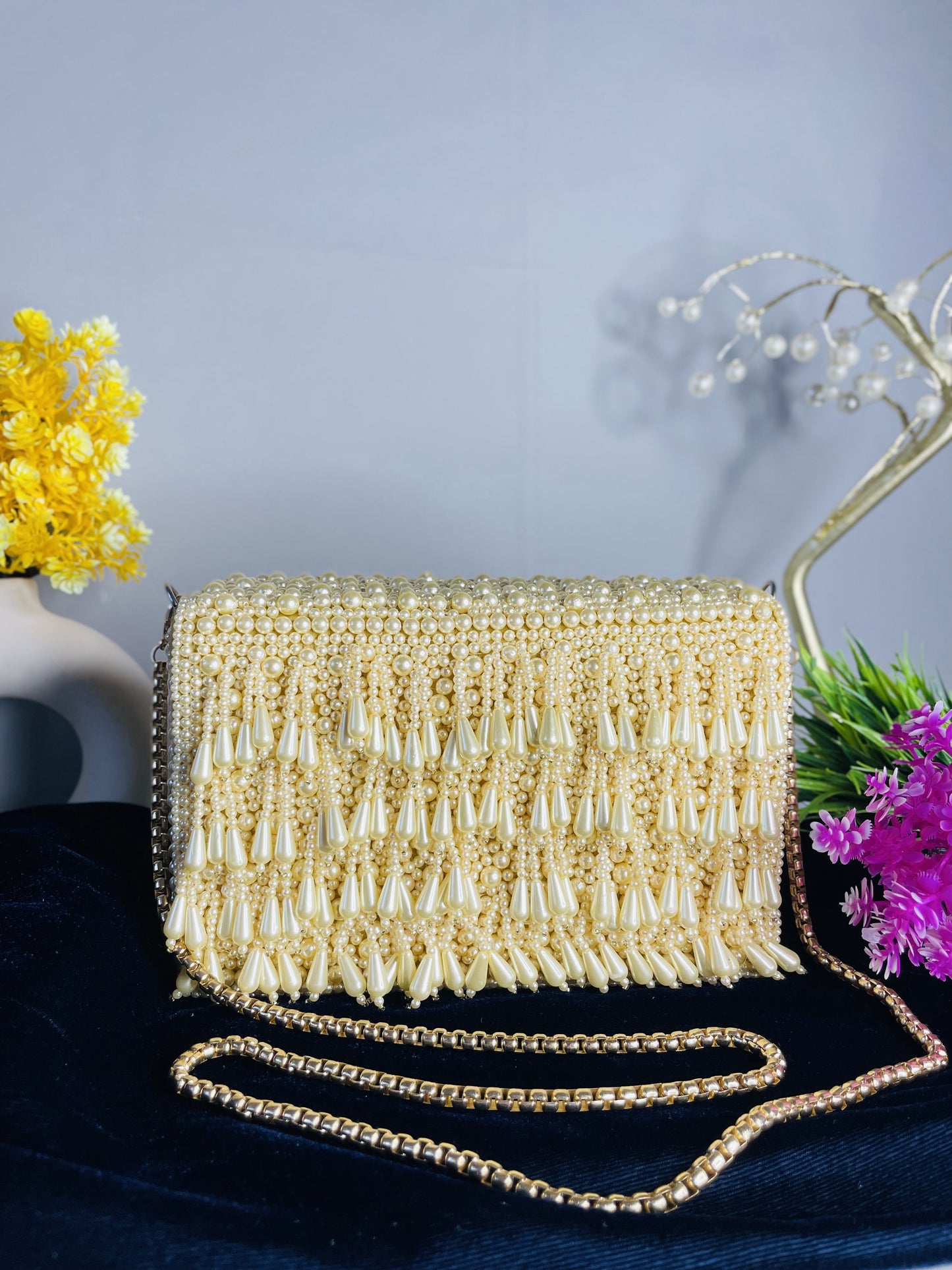Pearl flap party clutch