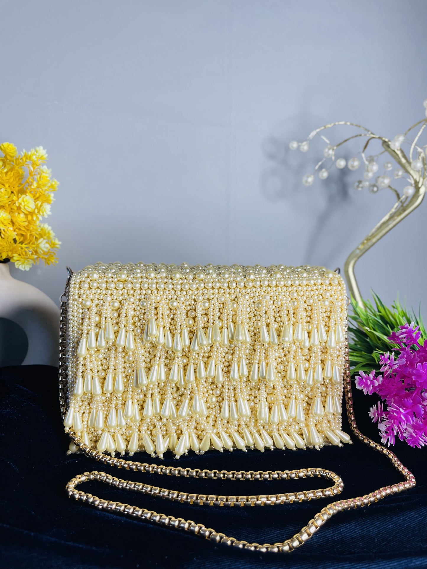 Pearl flap party clutch