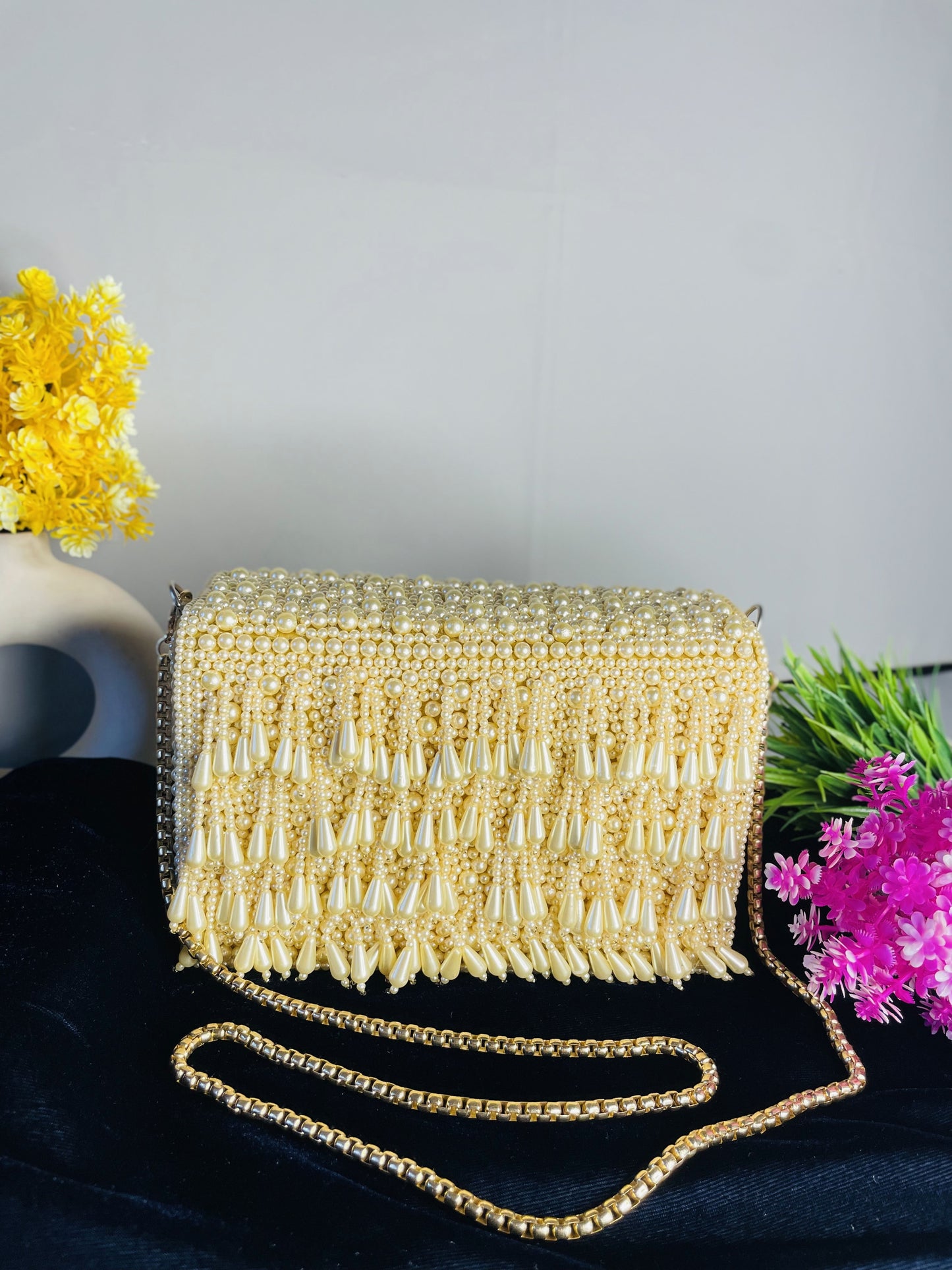 Pearl flap party clutch