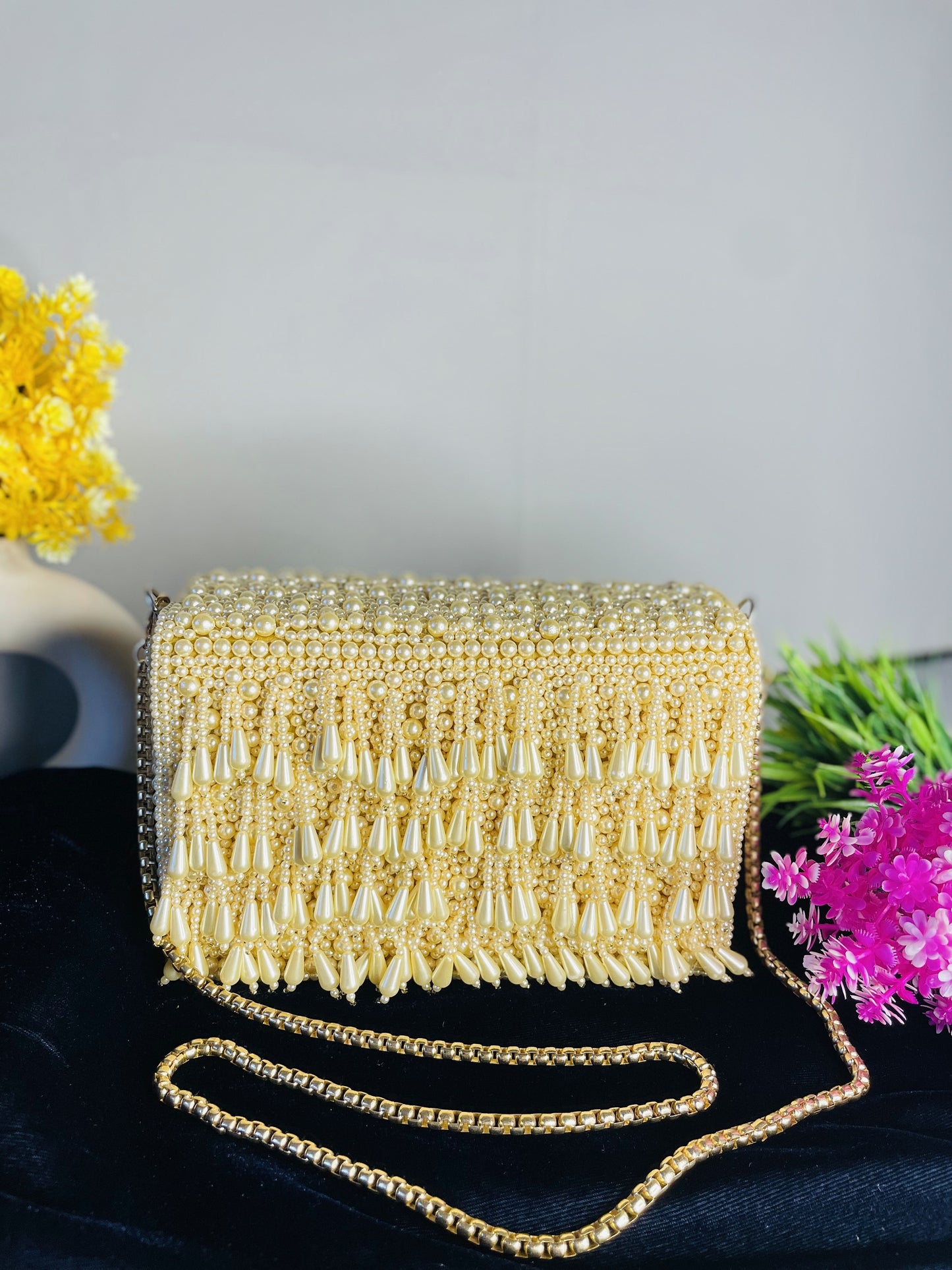 Pearl flap party clutch