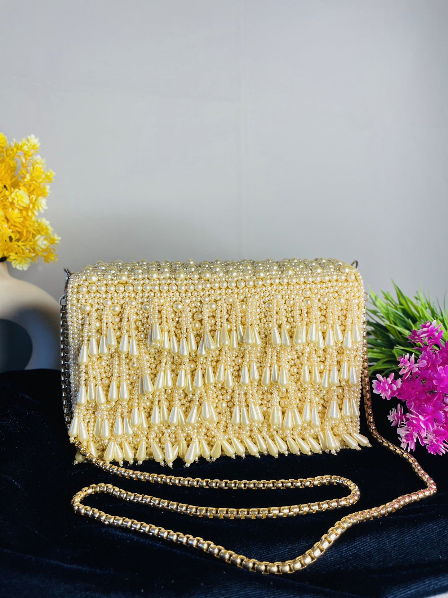 Pearl flap party clutch