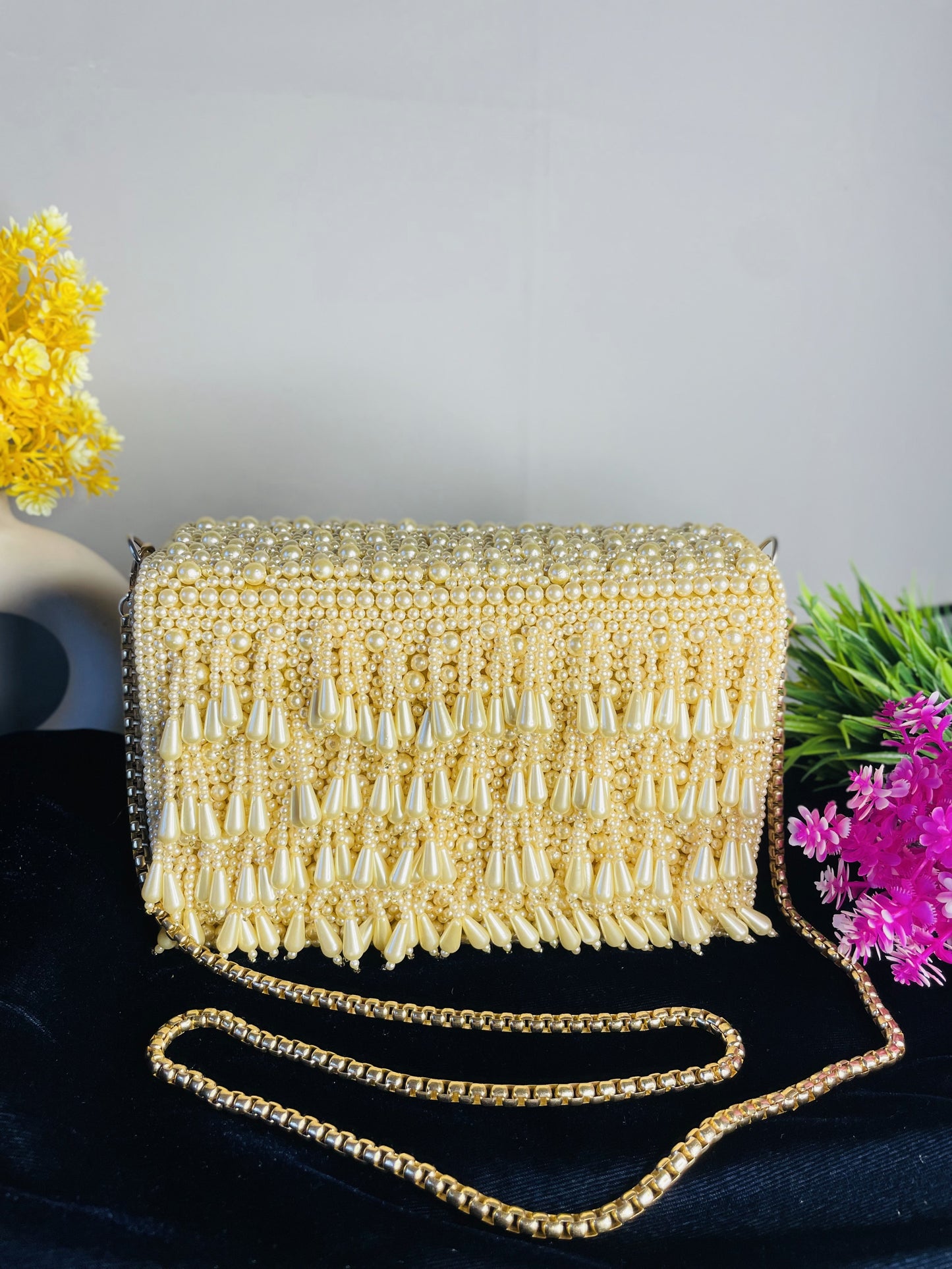 Pearl flap party clutch