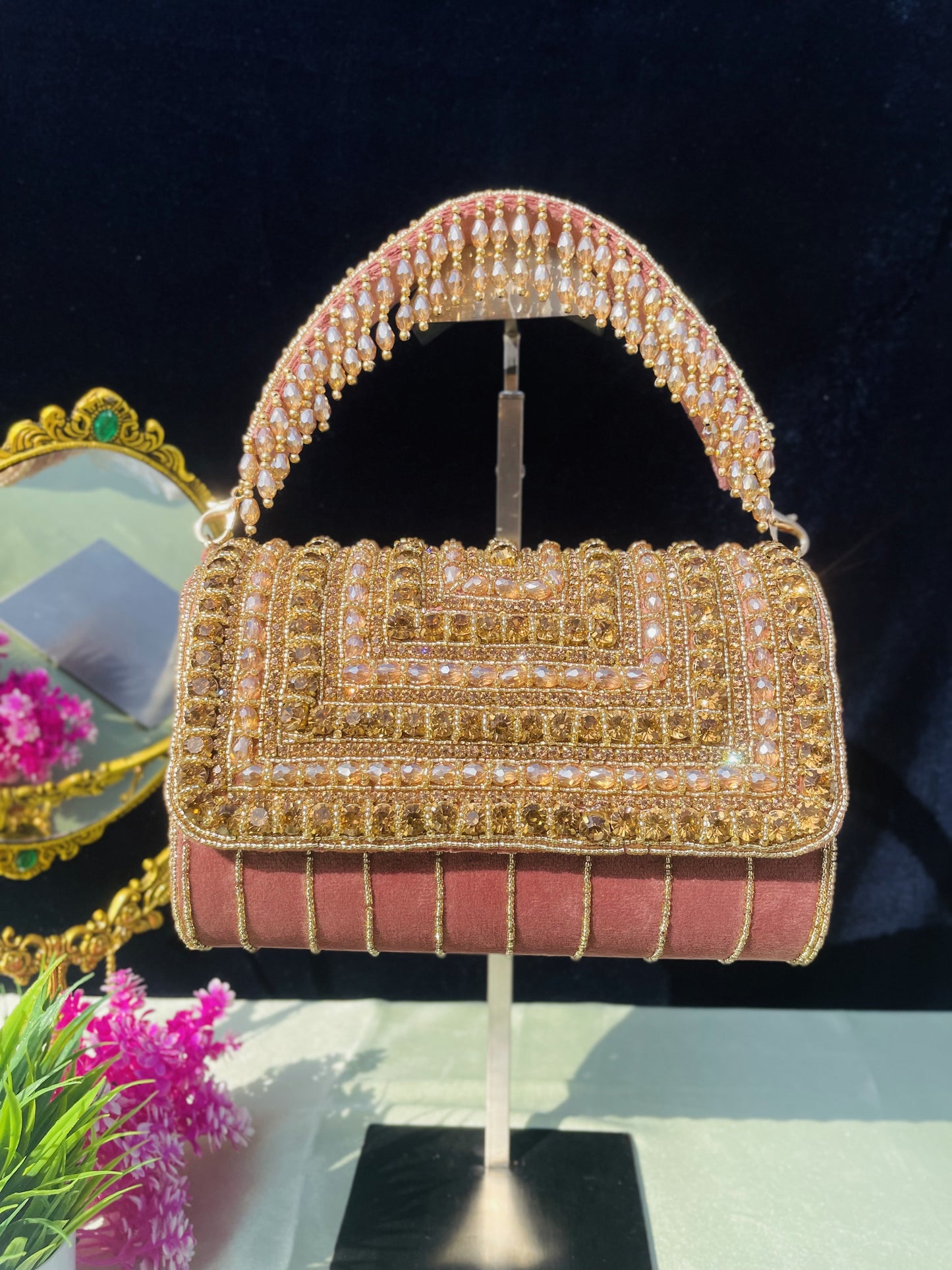A crystal flap clutch