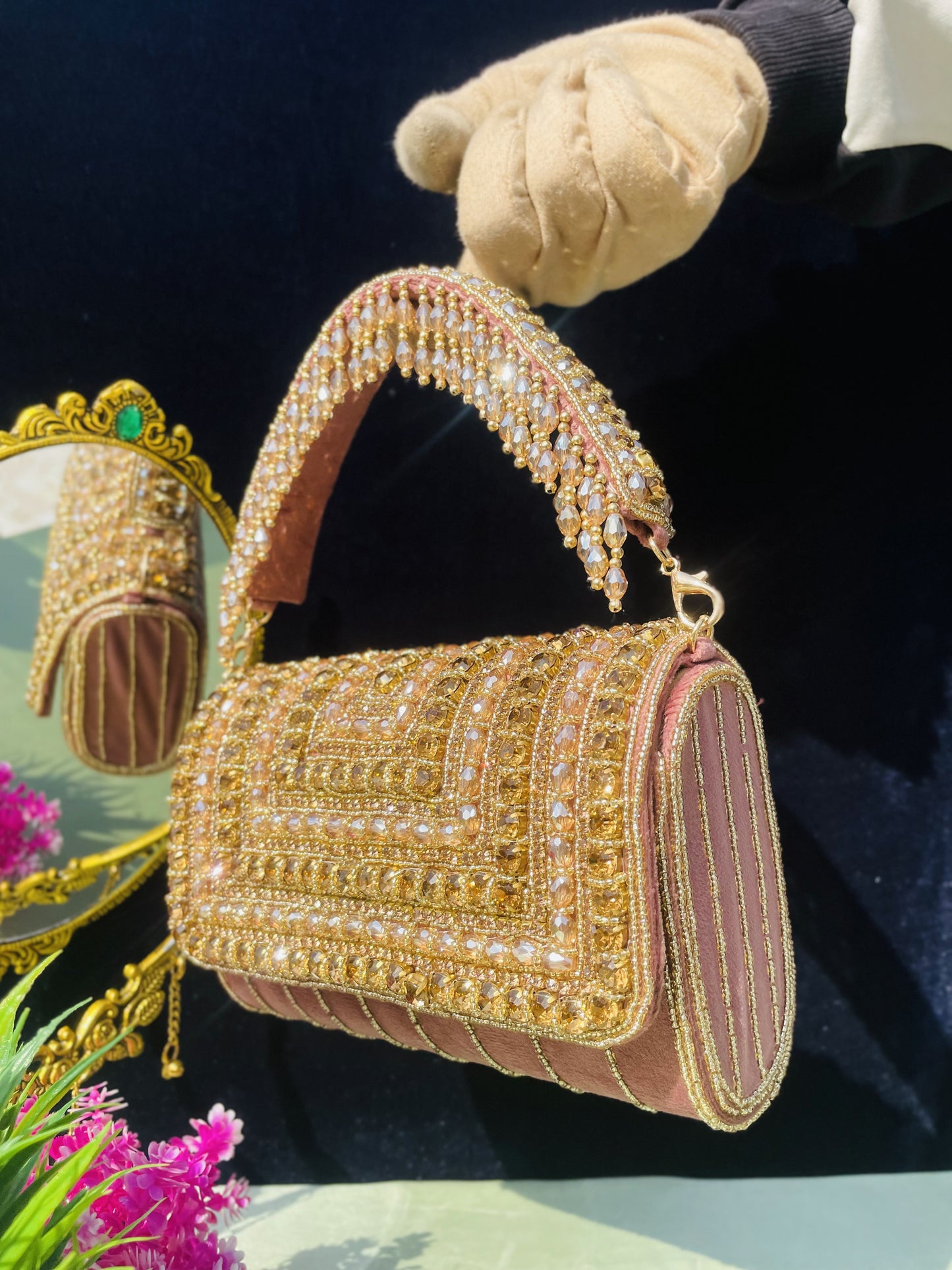 A crystal flap clutch