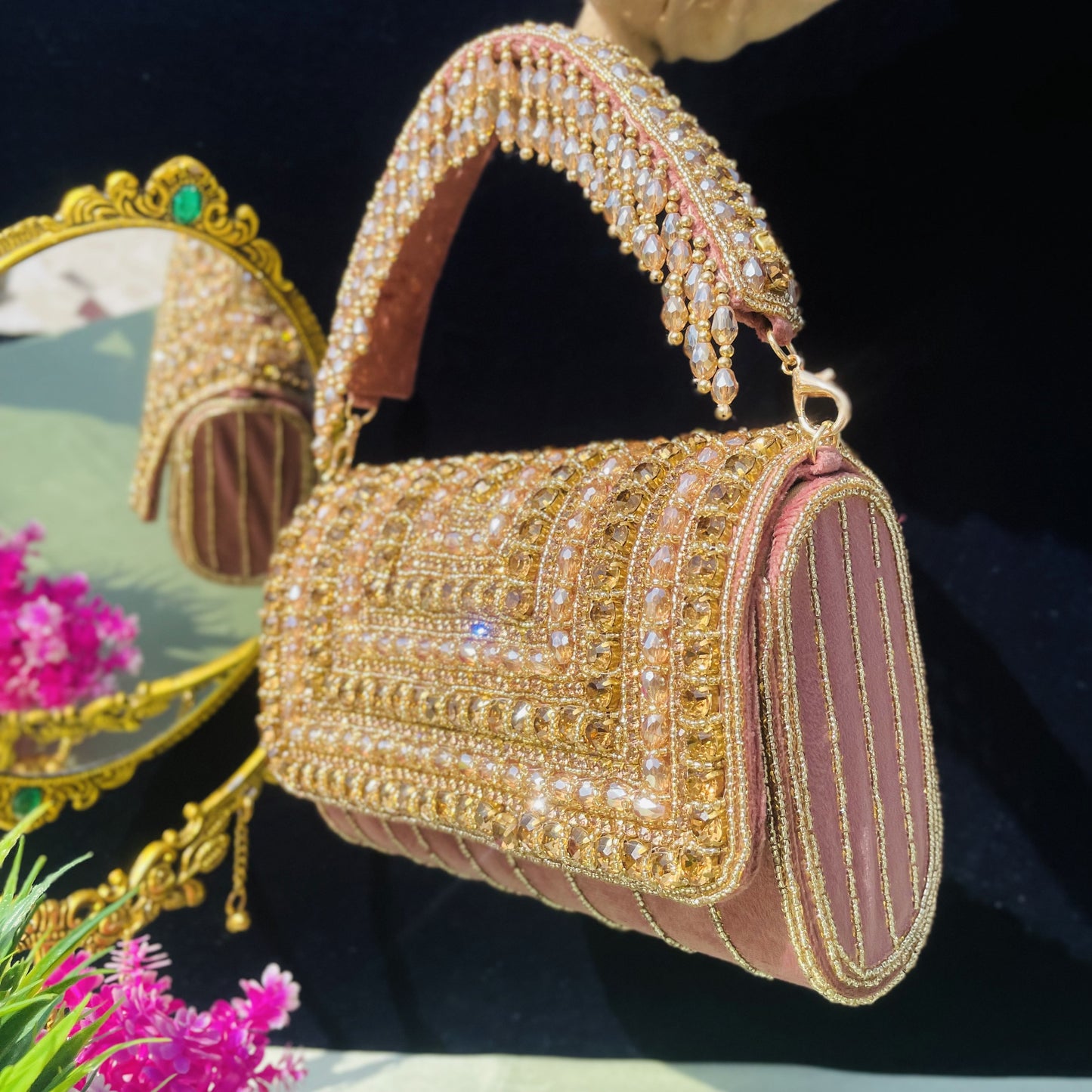 A crystal flap clutch