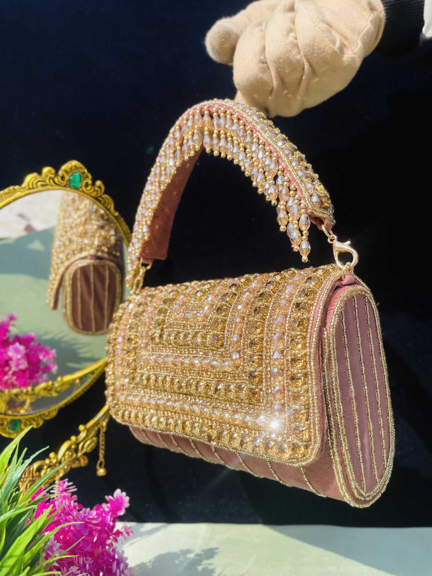 A crystal flap clutch
