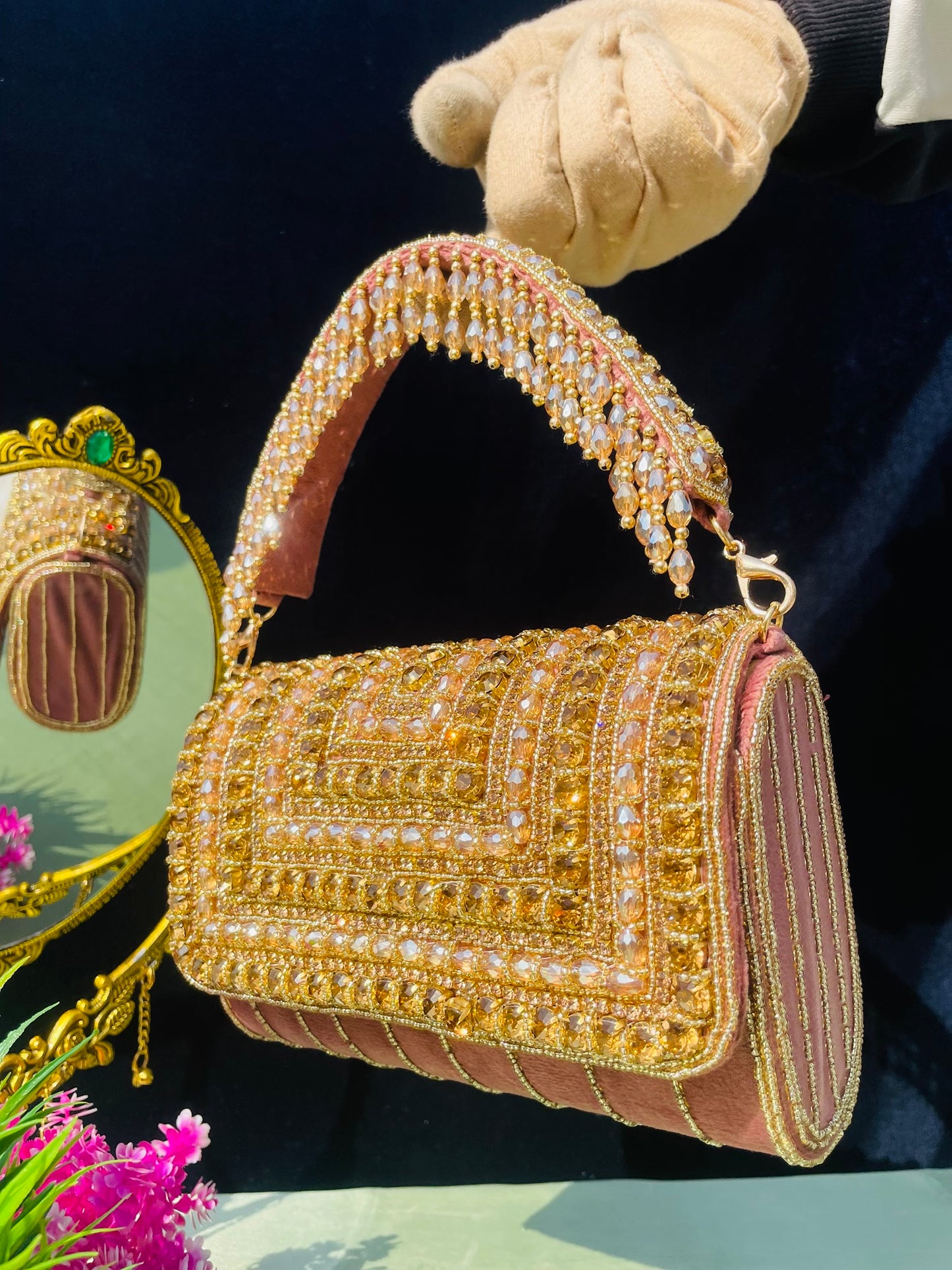 A crystal flap clutch