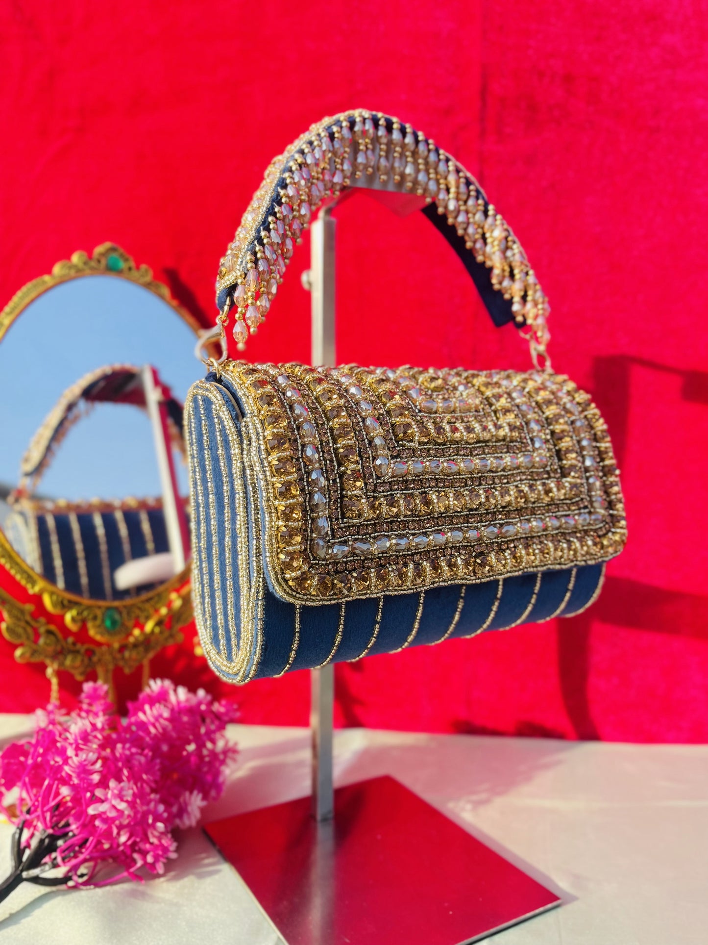 A crystal flap clutch