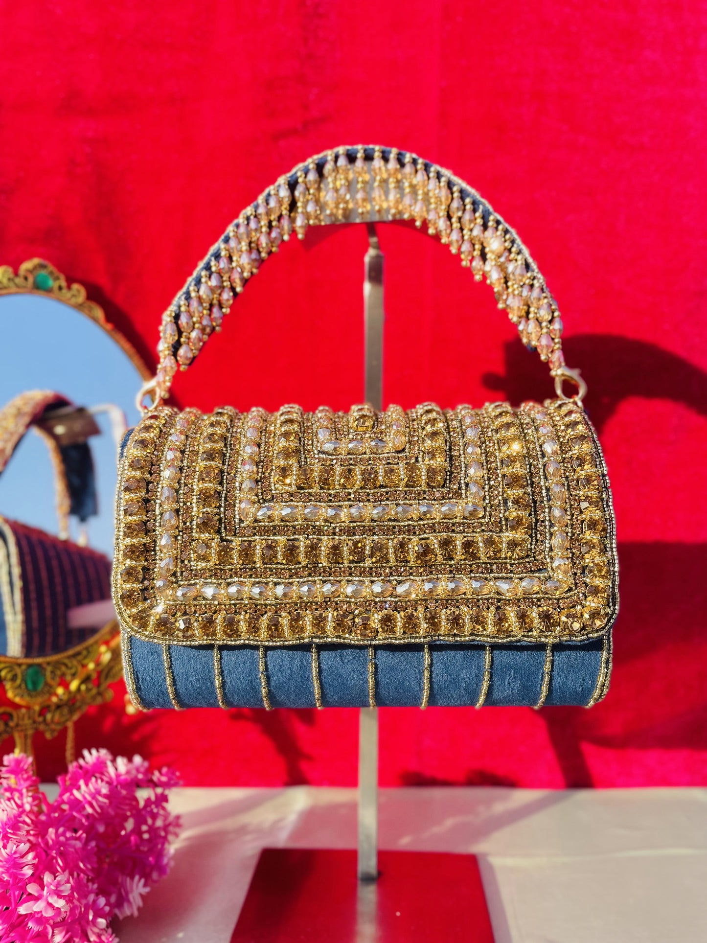 A crystal flap clutch