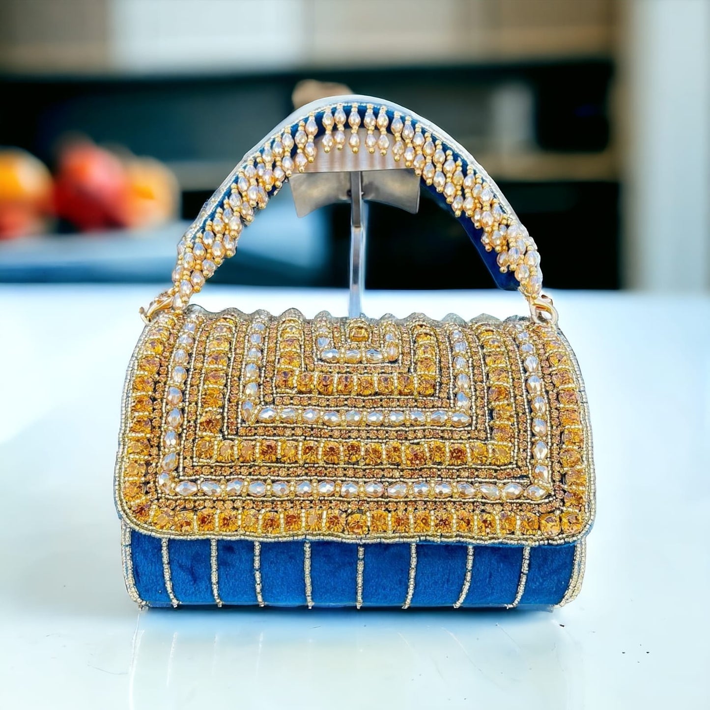 A crystal flap clutch
