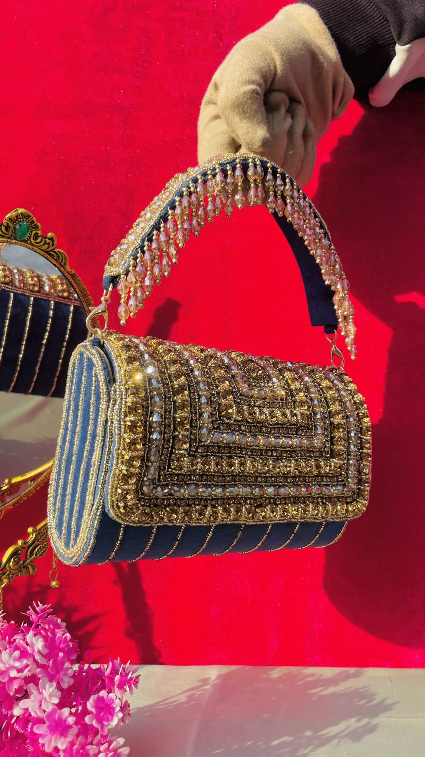 A crystal flap clutch