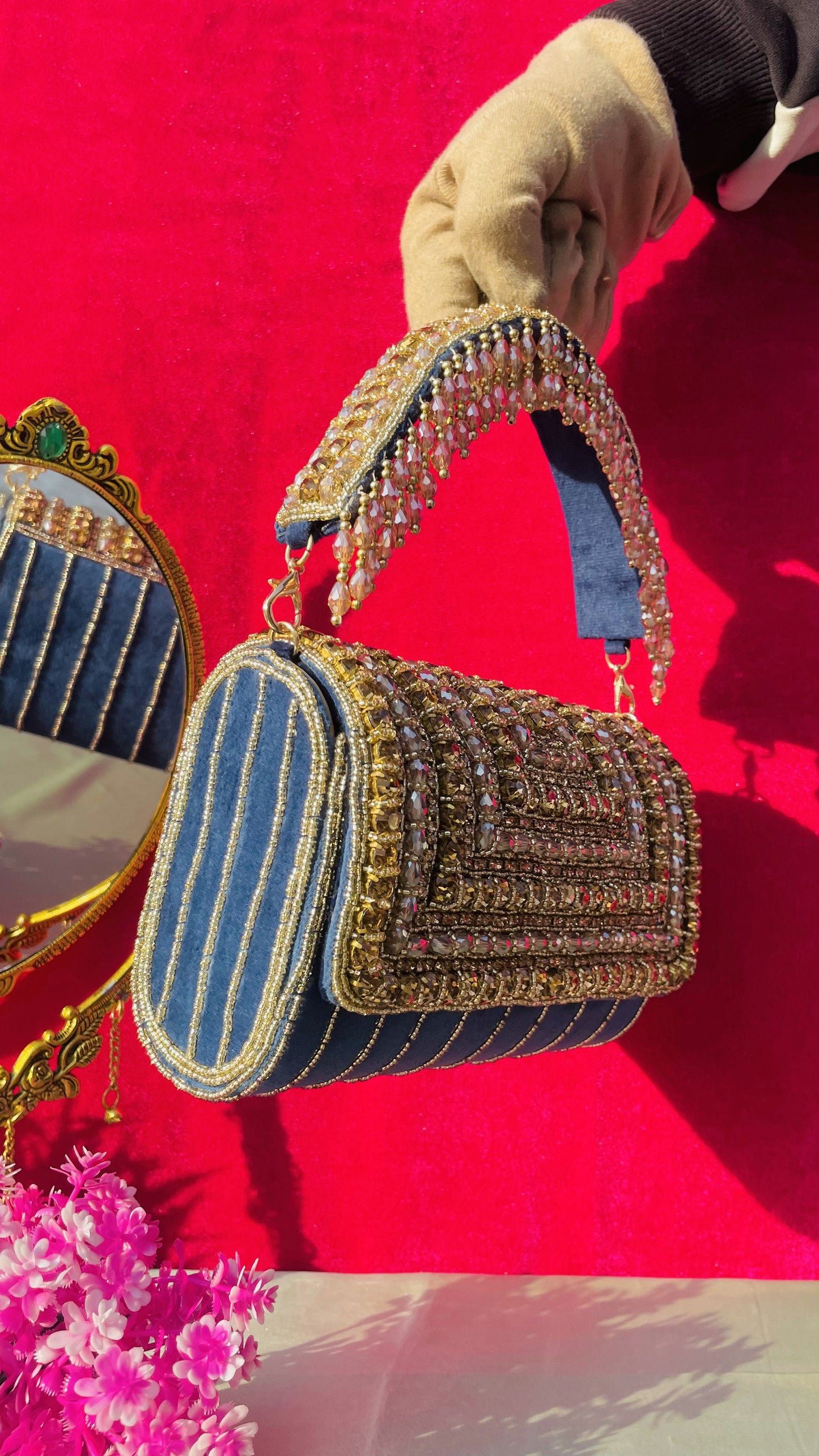 A crystal flap clutch