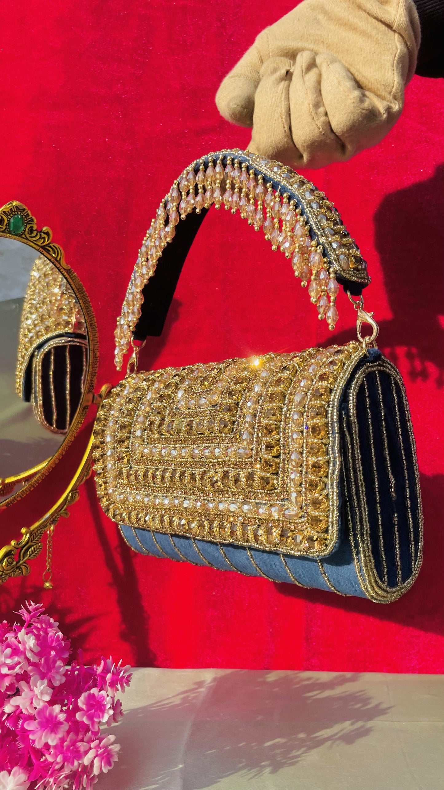 A crystal flap clutch