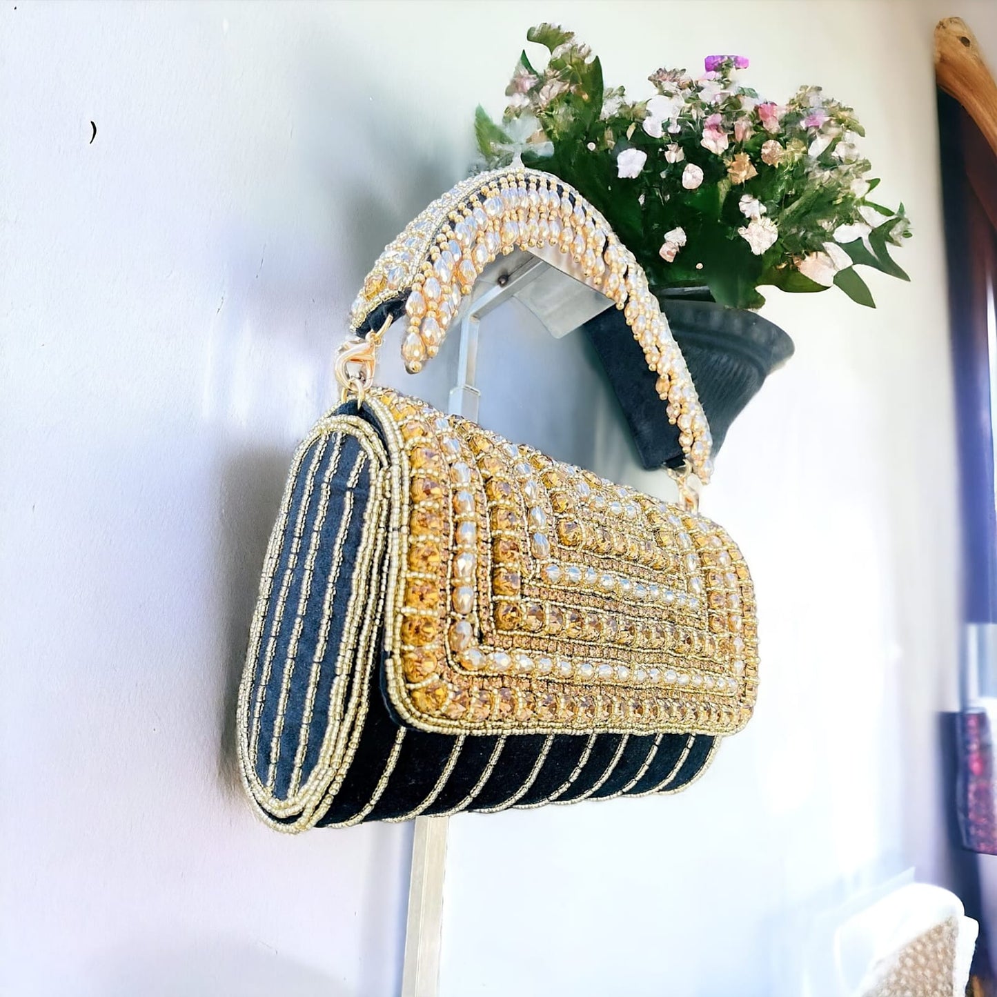 A crystal flap clutch