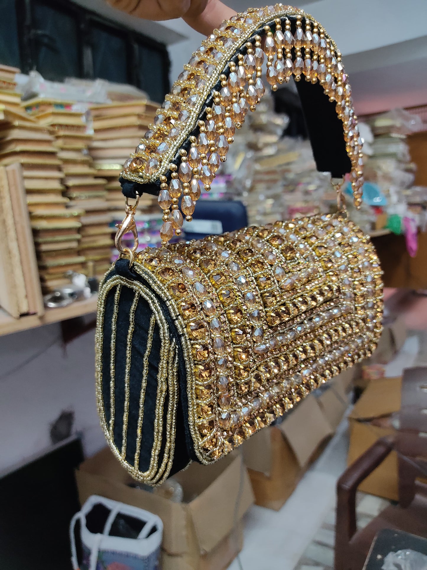 A crystal flap clutch