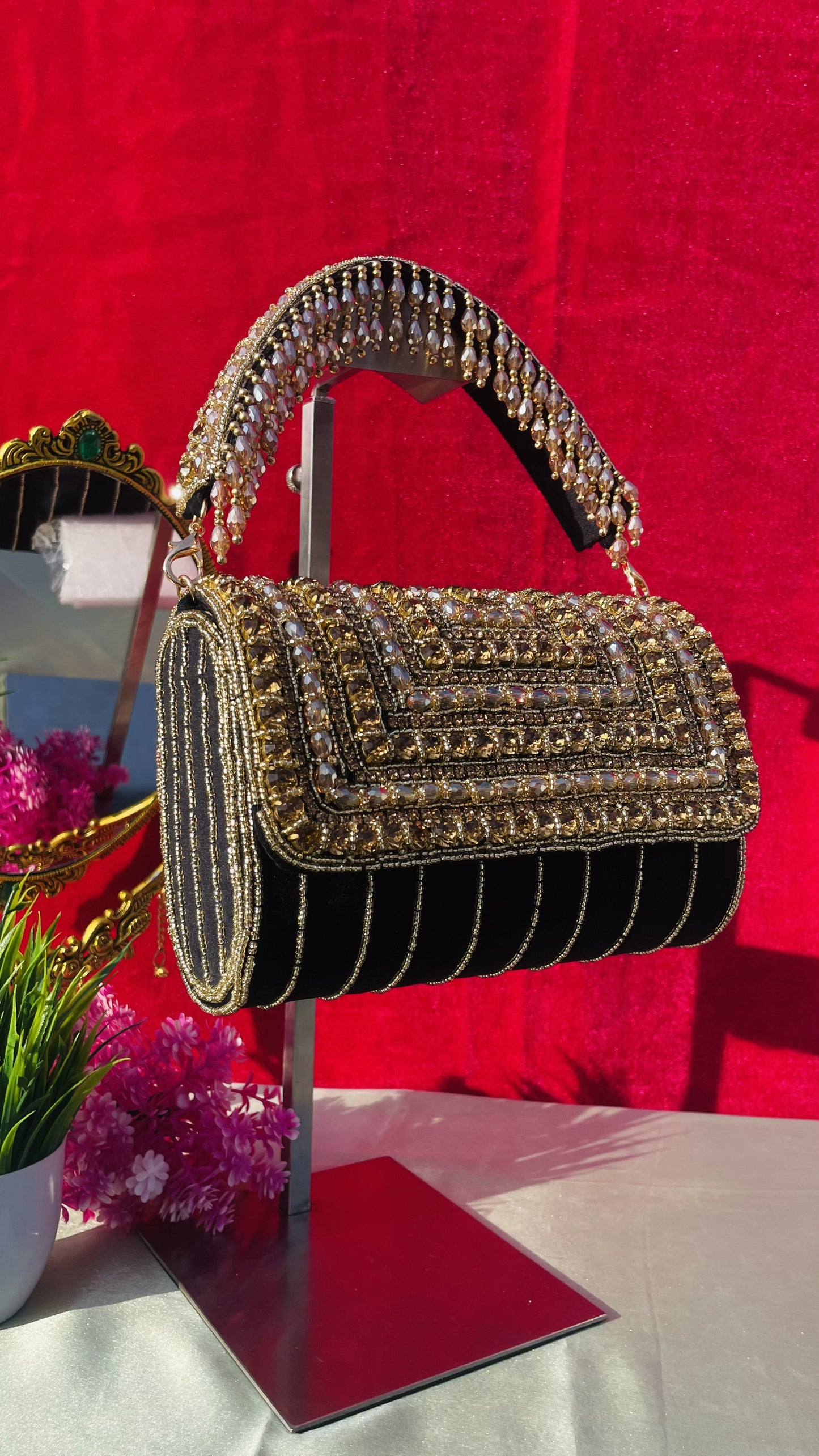 A crystal flap clutch