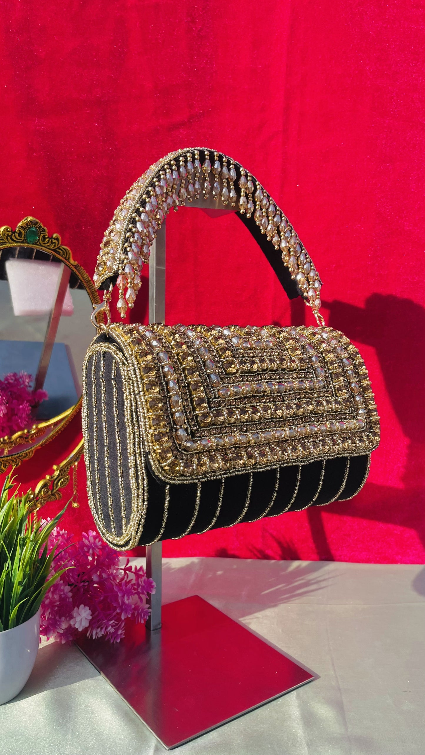 A crystal flap clutch