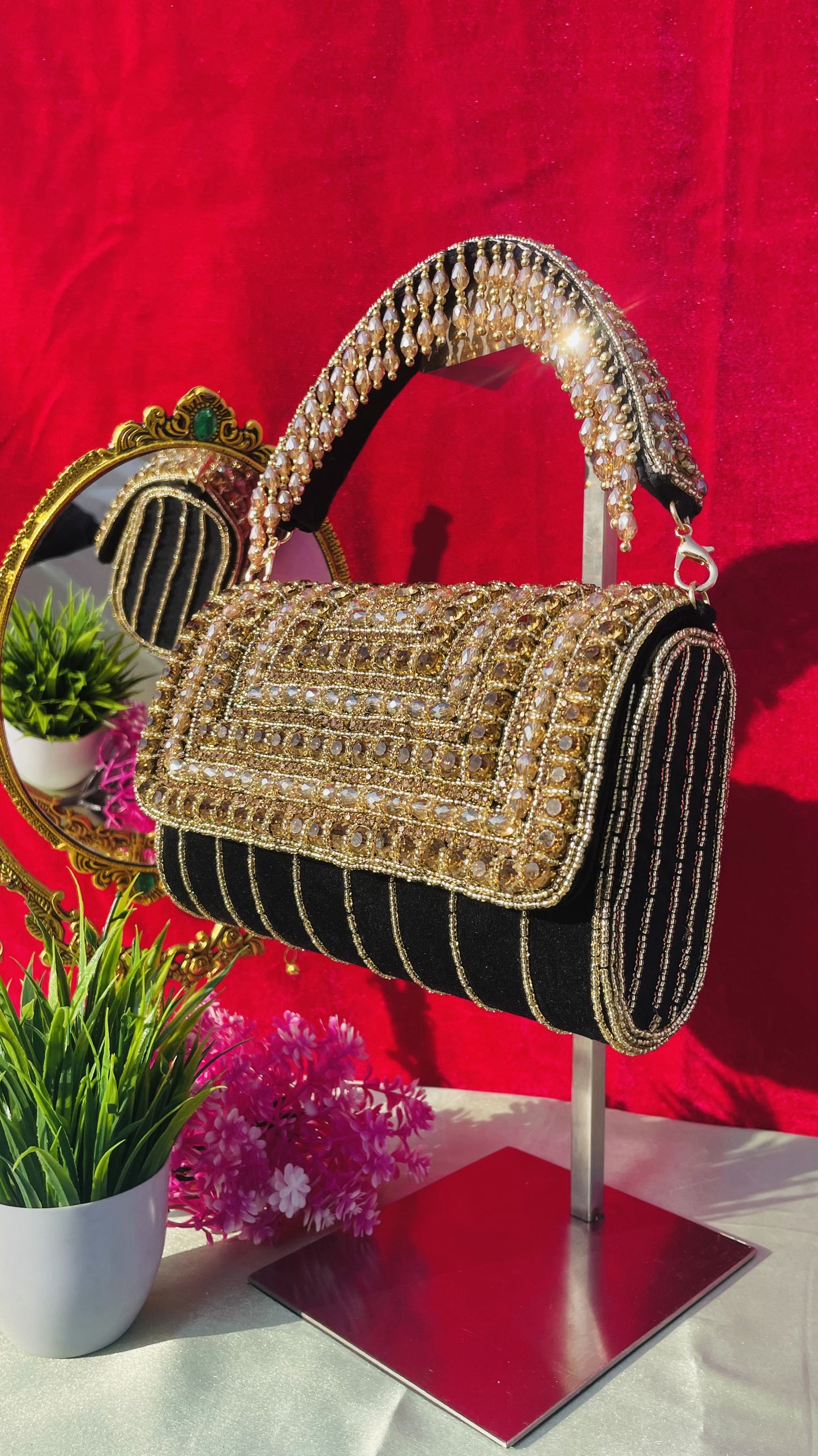 A crystal flap clutch