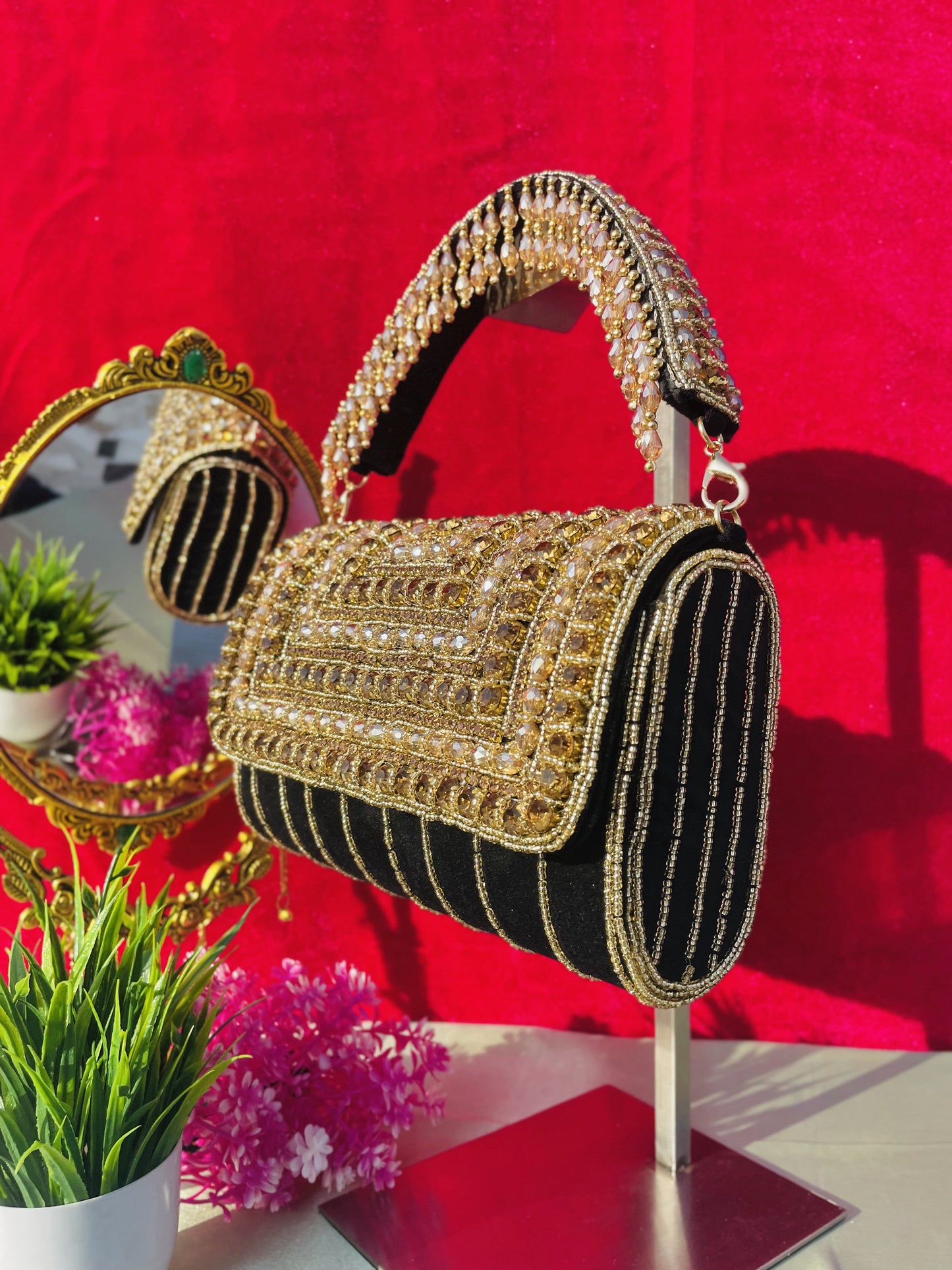 A crystal flap clutch