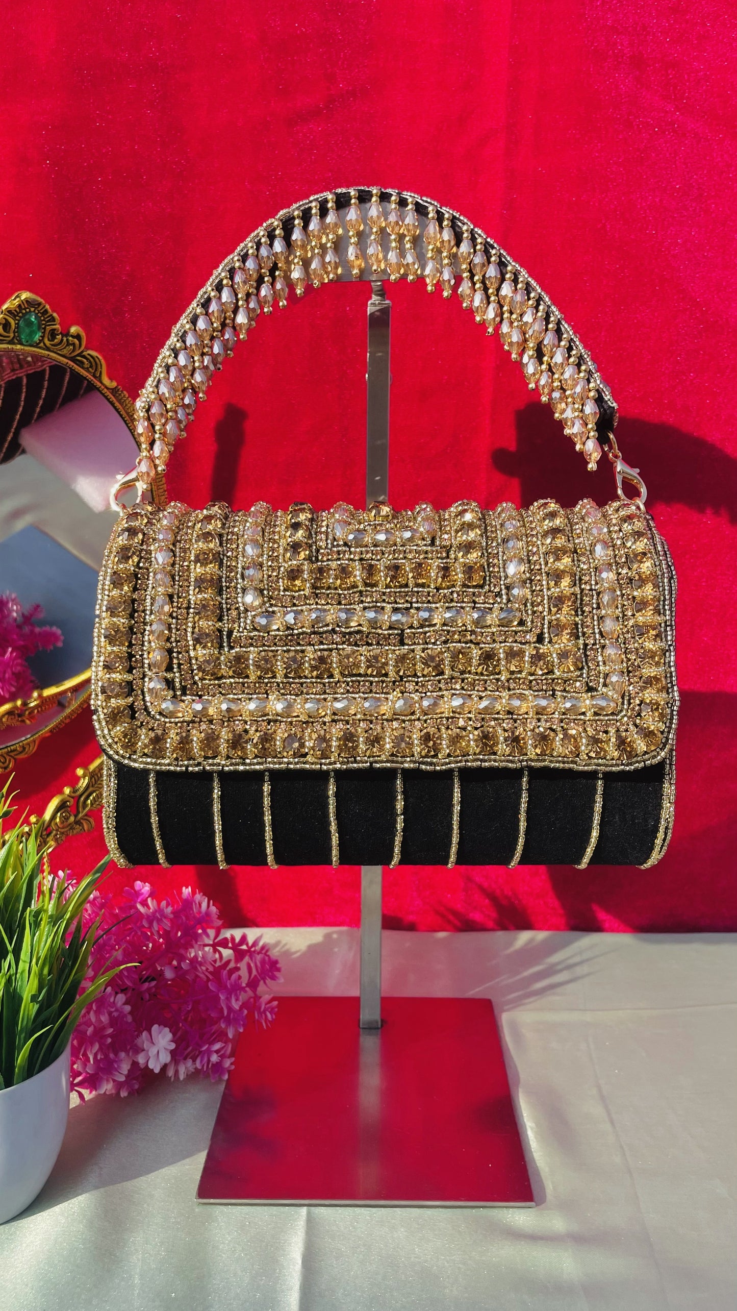 A crystal flap clutch