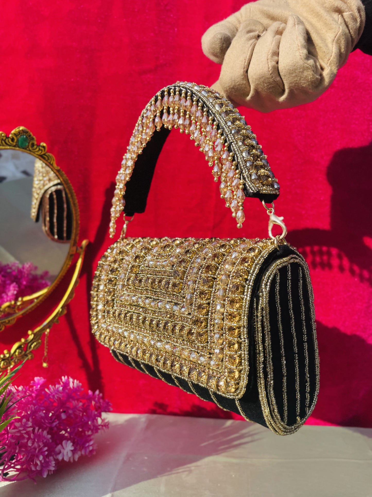 A crystal flap clutch