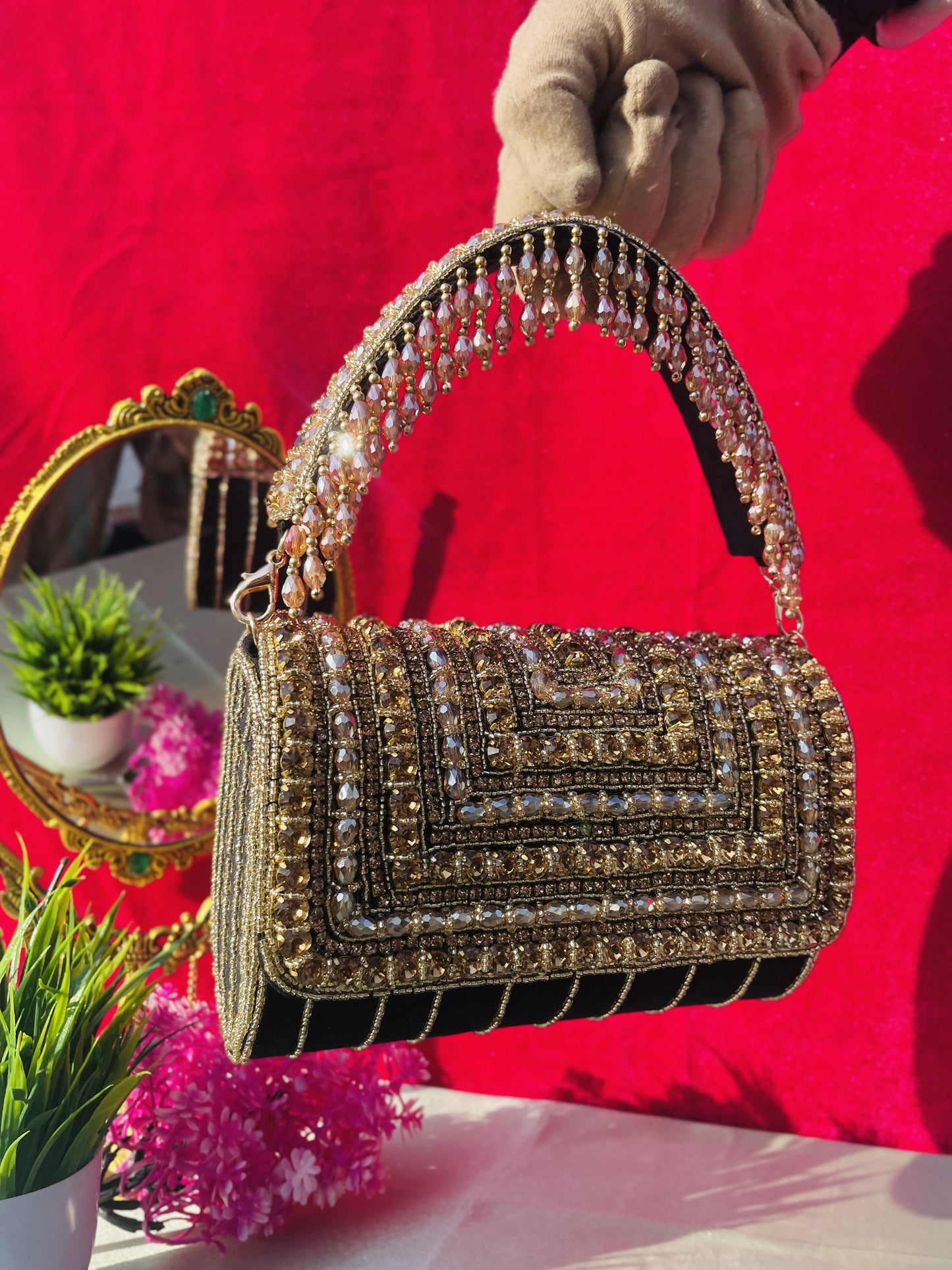 A crystal flap clutch