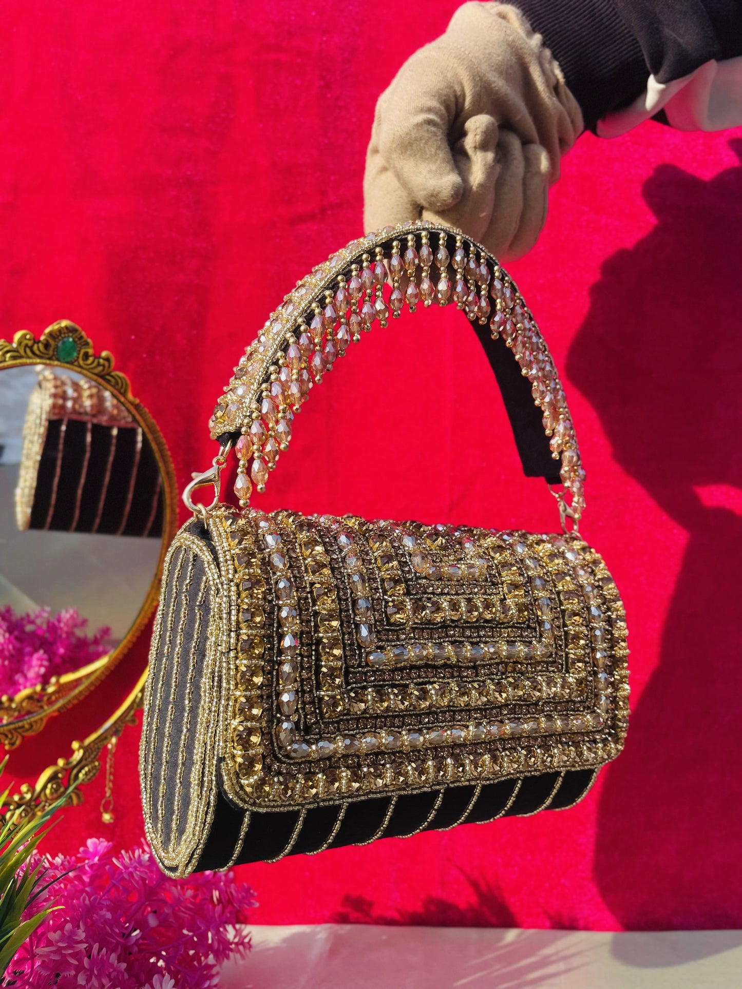 A crystal flap clutch