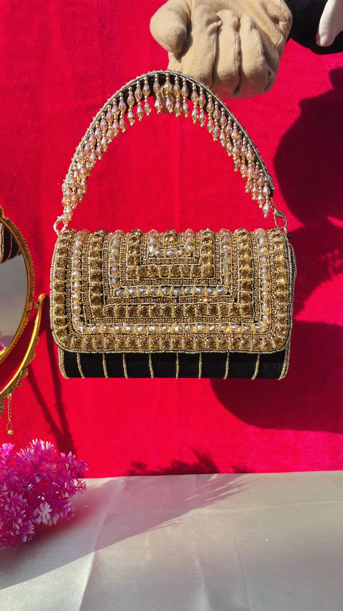 A crystal flap clutch