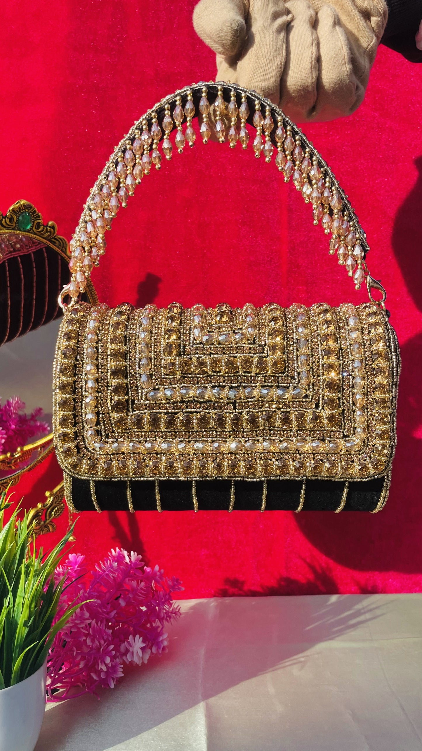 A crystal flap clutch