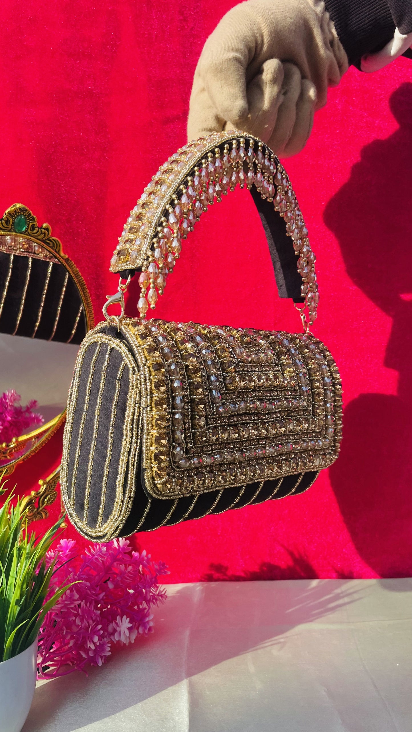 A crystal flap clutch