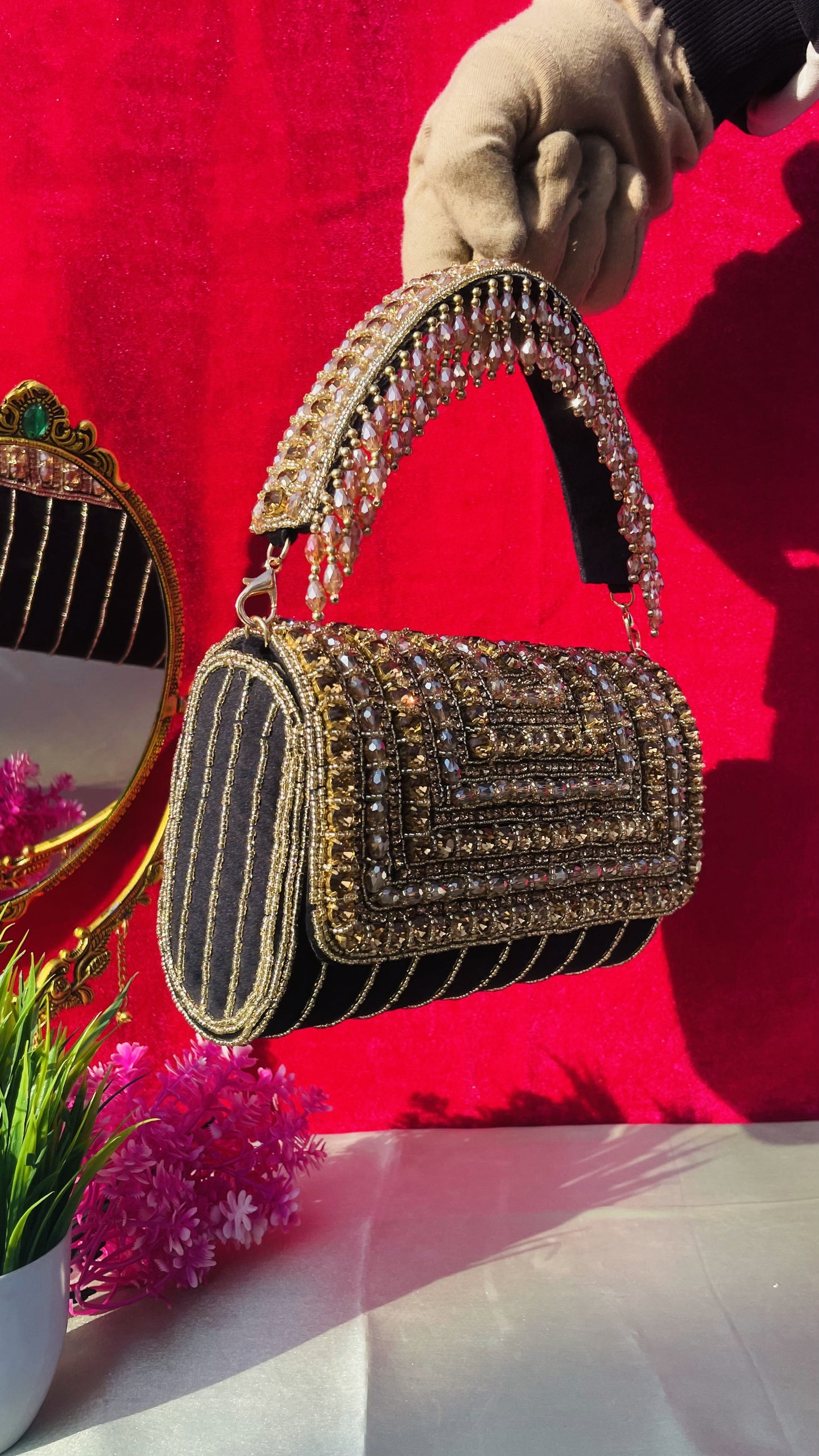 A crystal flap clutch