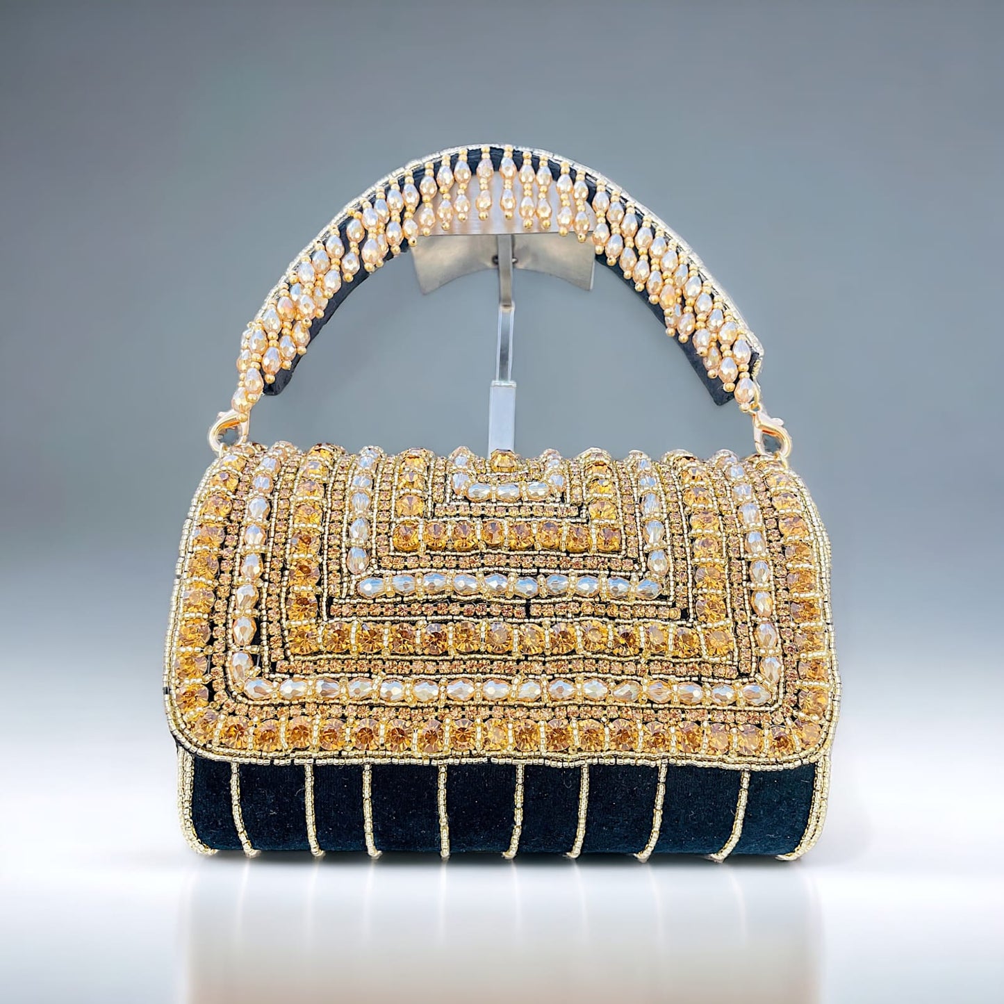 A crystal flap clutch